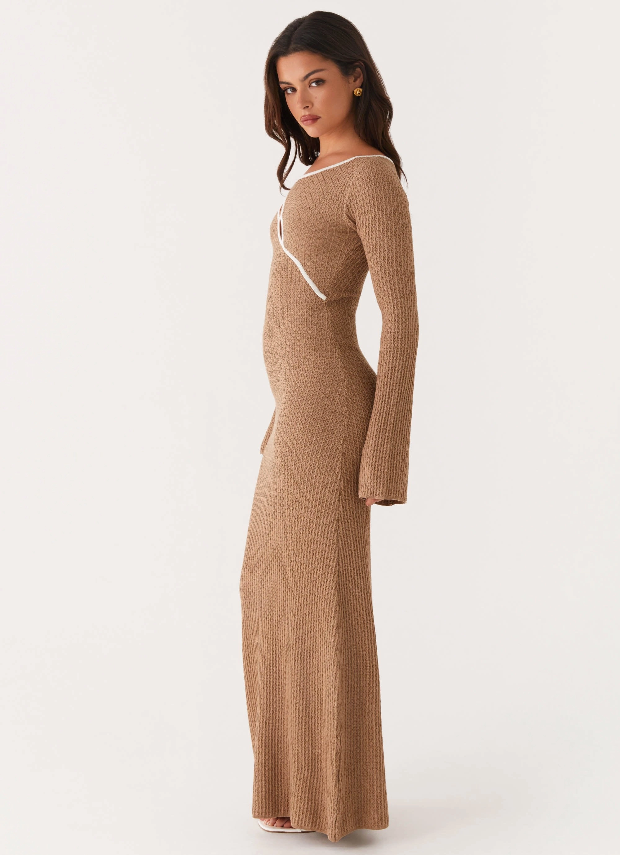 Hilary Crochet Maxi Dress - Tan Happy Scent