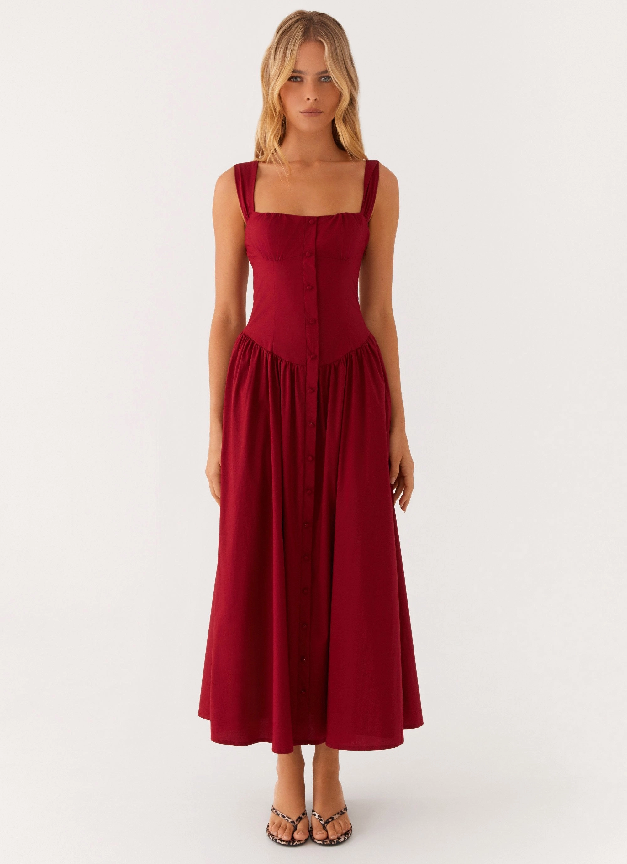 Emmalina Midi Dress - Deep Red Flattering Look
