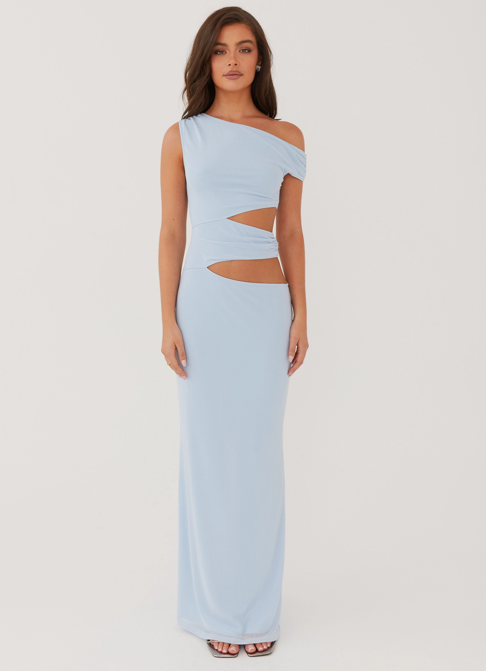 Fresh Combo Layer Base Margot One Shoulder Maxi Dress - Sky Blue