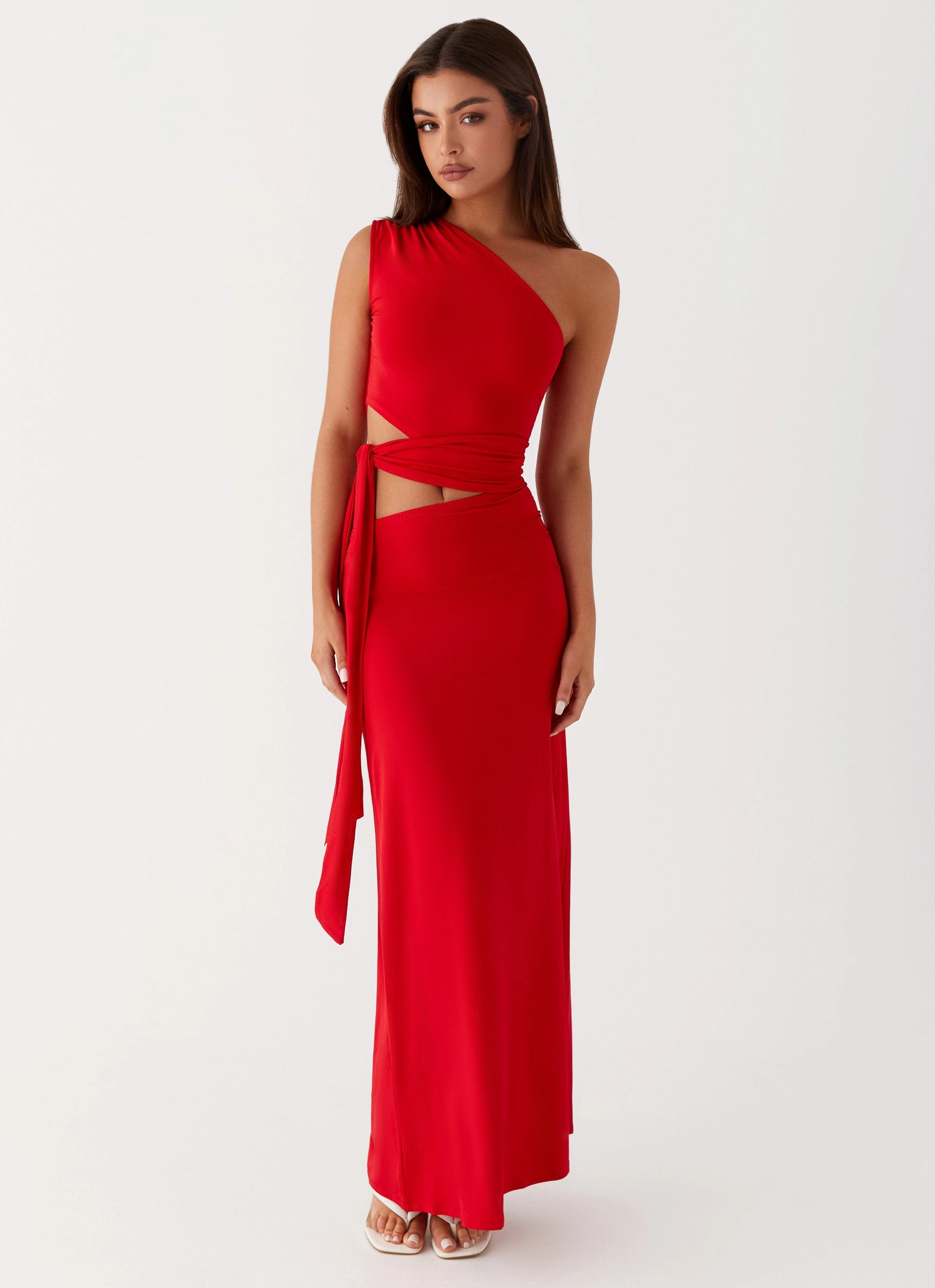 Love Me Tie Maxi Dress - Red Lightweight Wear Cool Texture