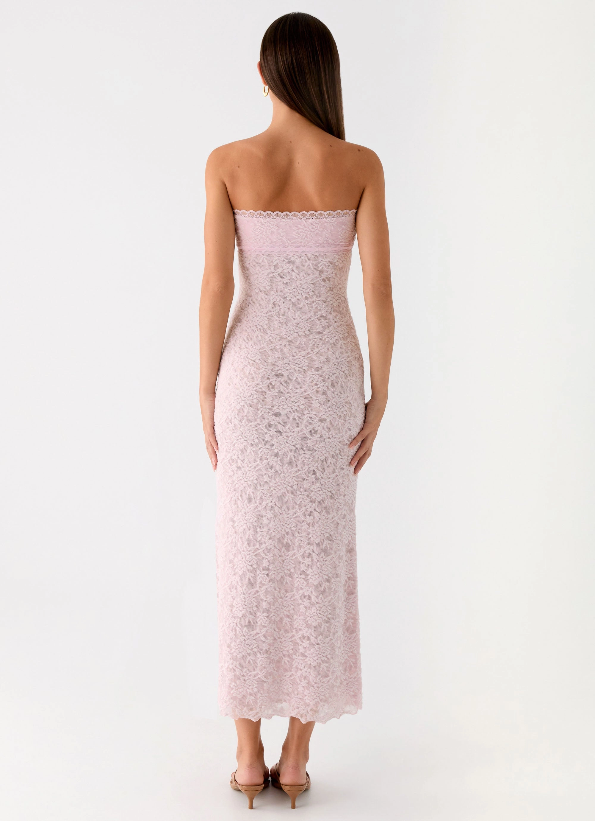 Breezy Mood Alida Strapless Jacquard Midi Dress - Pink