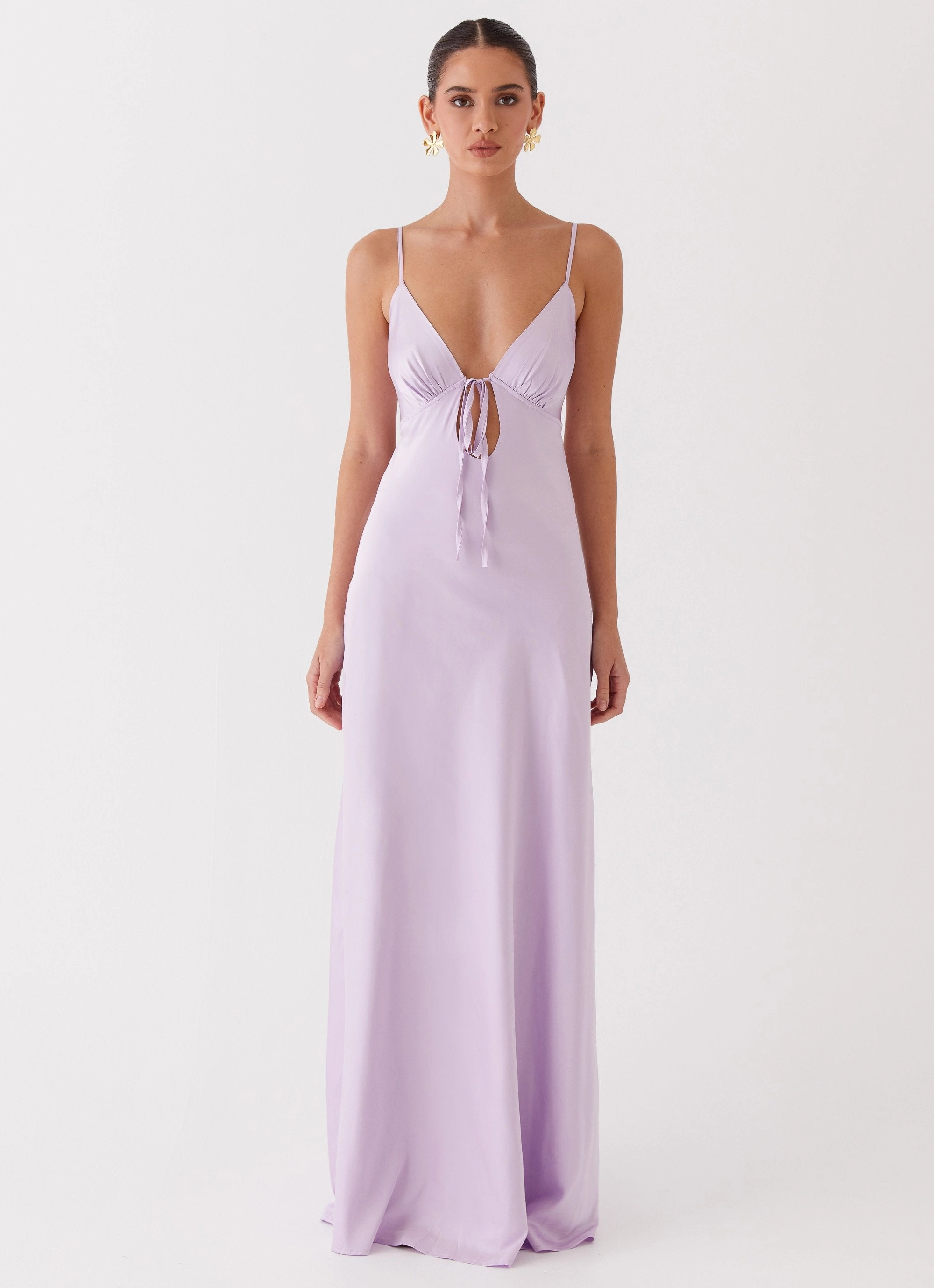 Flora Satin Maxi Dress - Lilac Easy Match Bless Touch