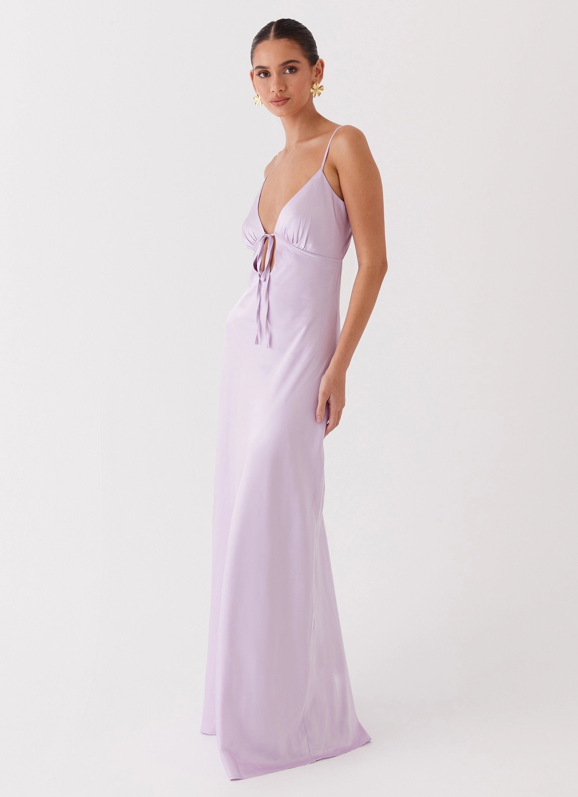 Flora Satin Maxi Dress - Lilac Chill Friendly Subtle Motion