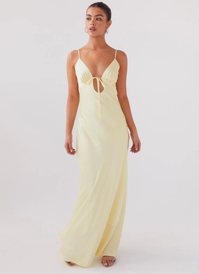Daily Casual Bust-Enhancing Flora Satin Maxi Dress - Lemon