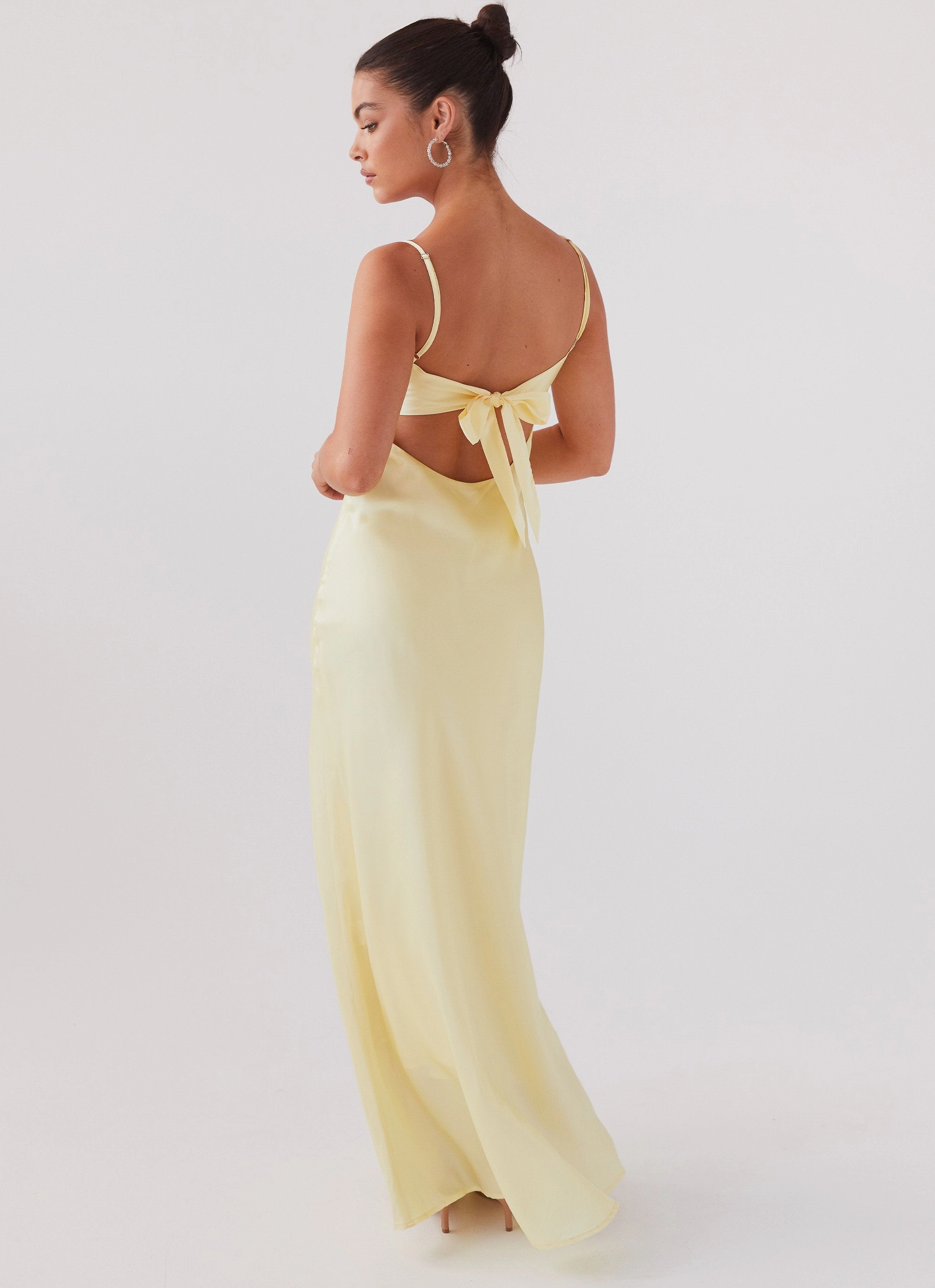 Flora Satin Maxi Dress - Lemon Easy Draping Brunch Fit