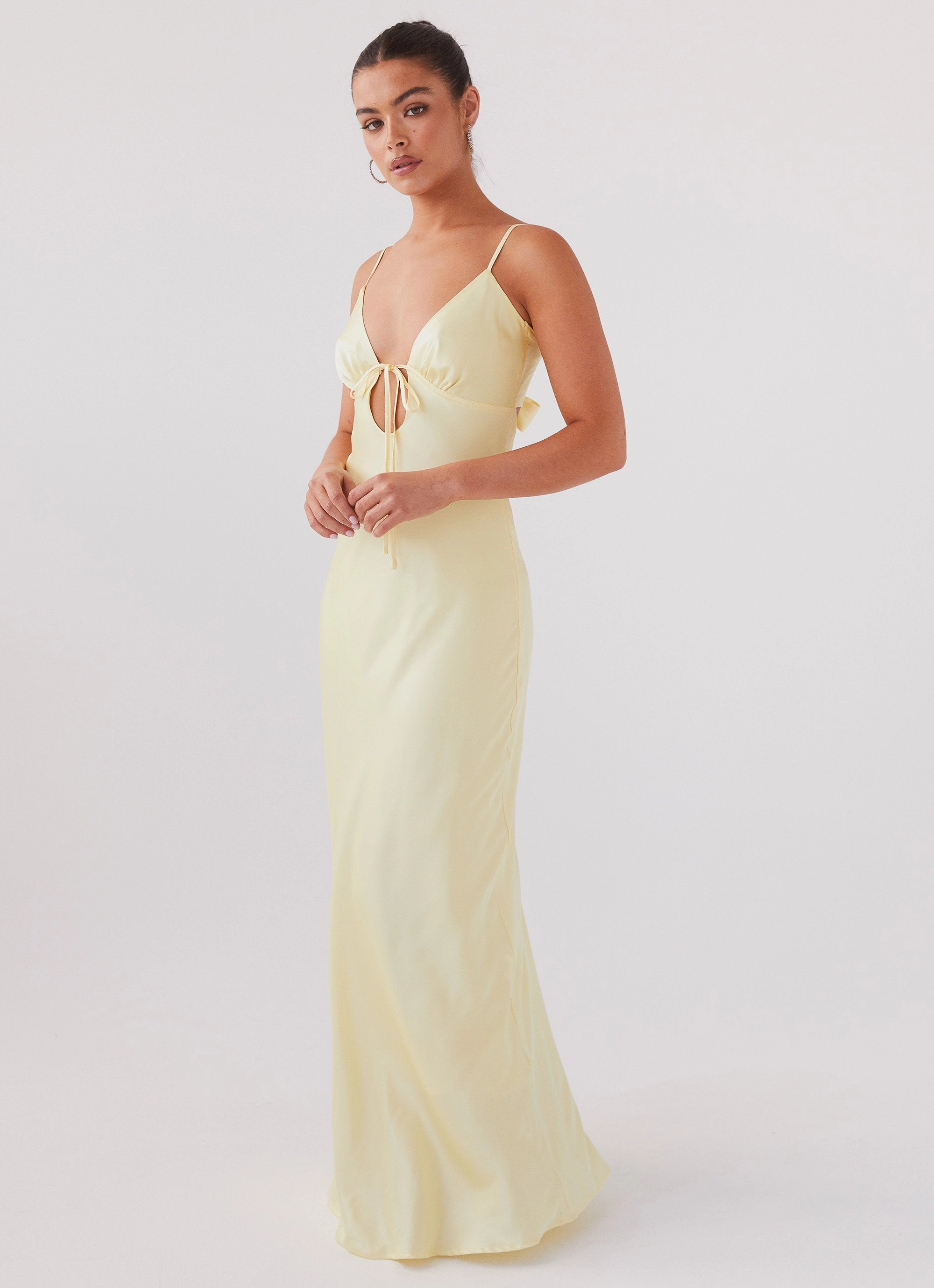 Flora Satin Maxi Dress - Lemon Earth-Tone