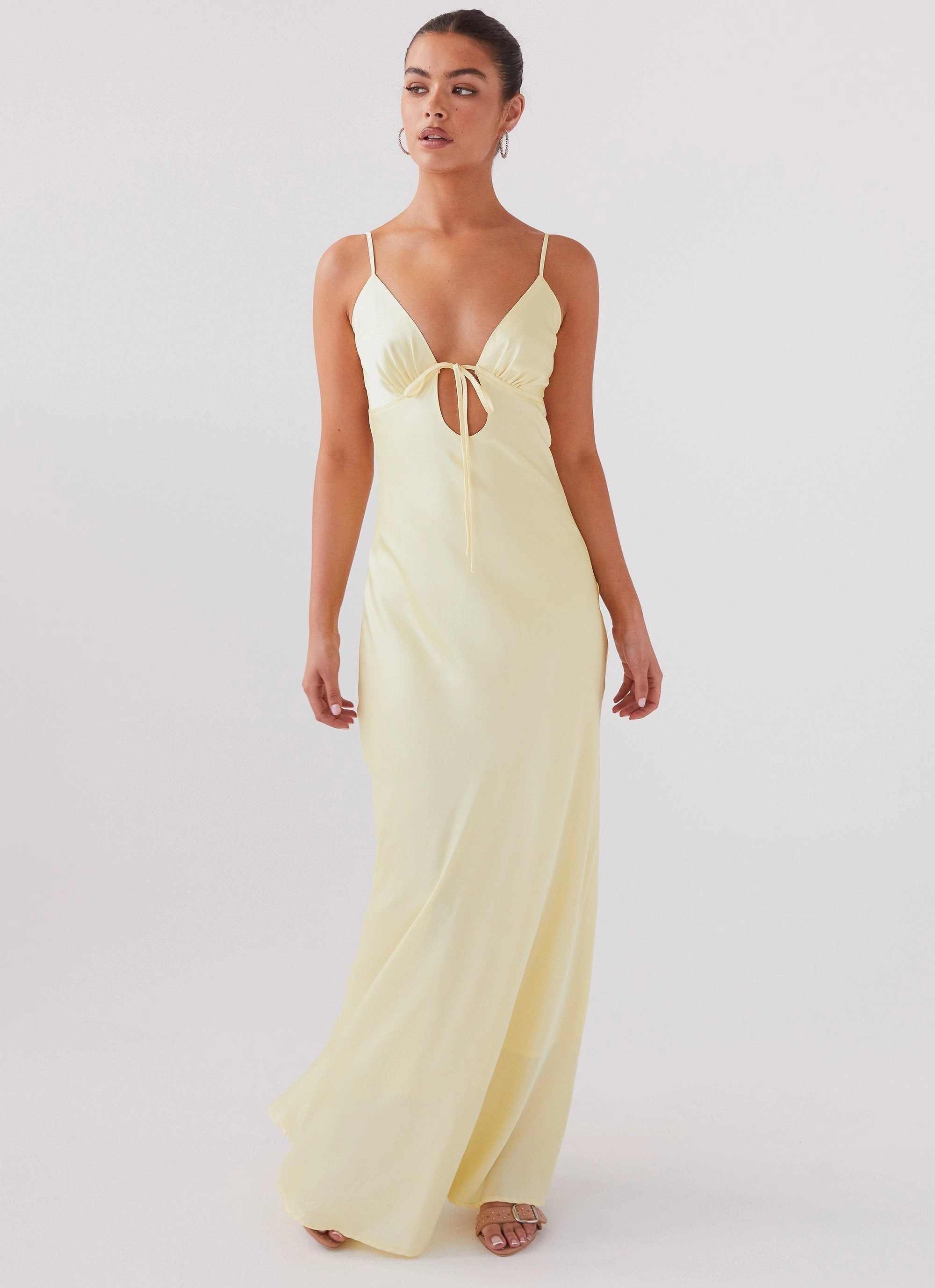 Daily Casual Bust-Enhancing Flora Satin Maxi Dress - Lemon