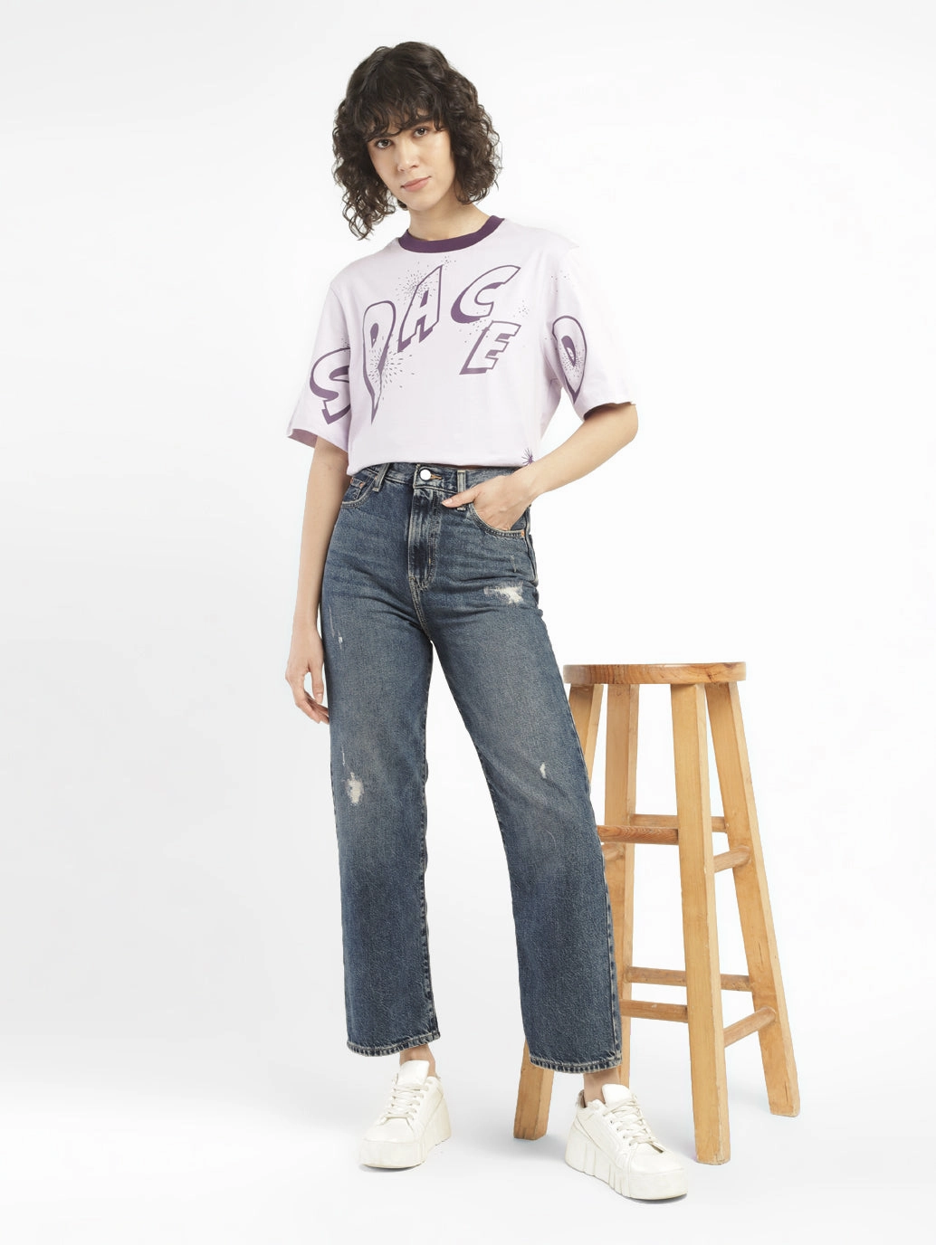 Women's Blue Ribcage Straight Ankle Fit Mid Rise Jeans Comfort Fit Design