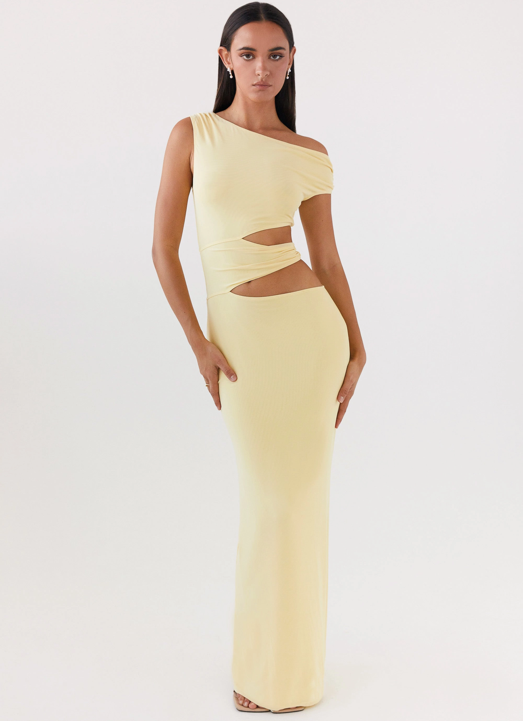 Margot One Shoulder Maxi Dress - Yellow Photo Bright Sleek Flex