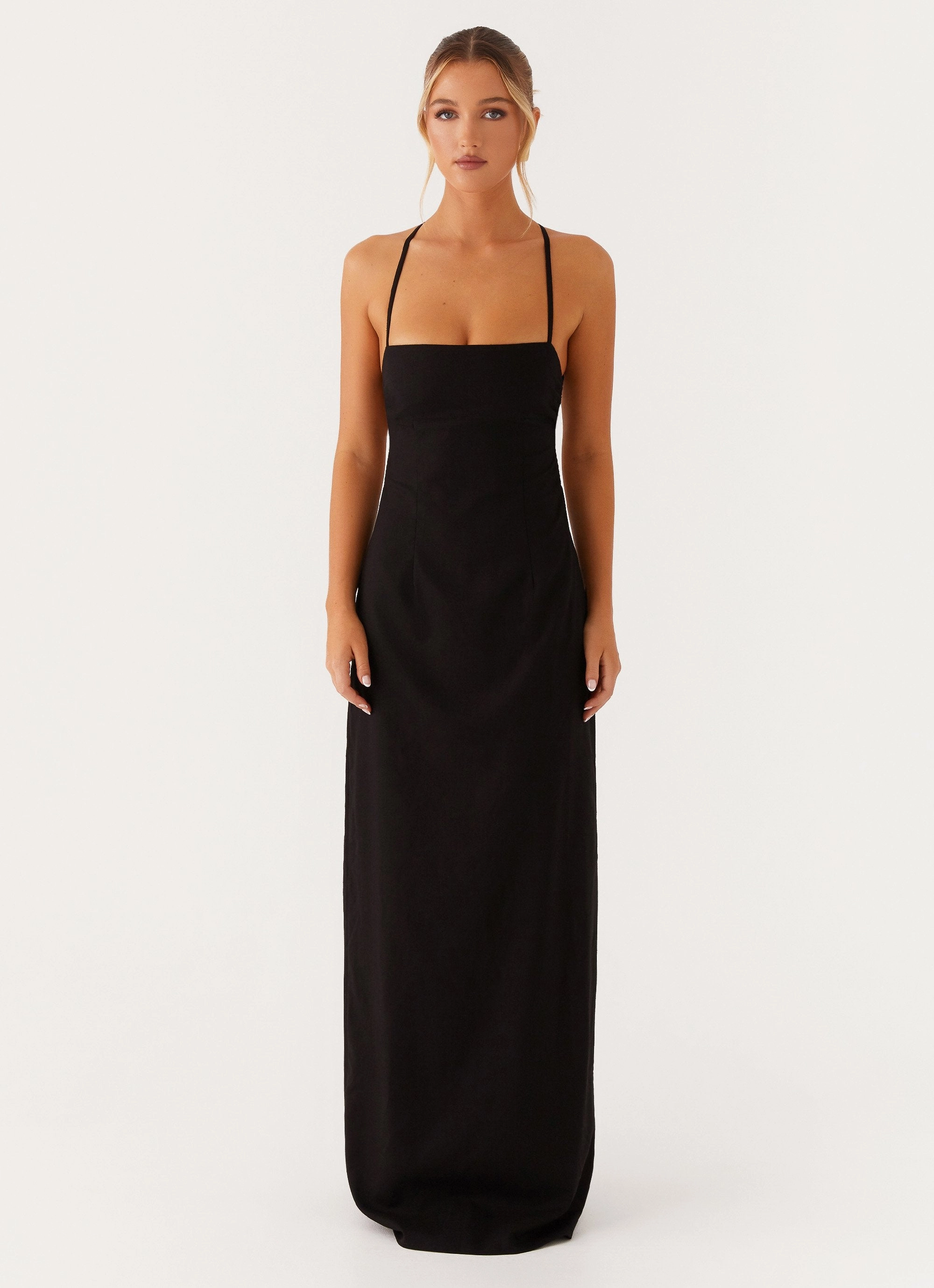 Cora Backless Maxi Dress - Black Frayed-Edge