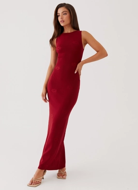 Minimalist Layering Sophisticated Elegance Holly Knit Maxi Dress - Red