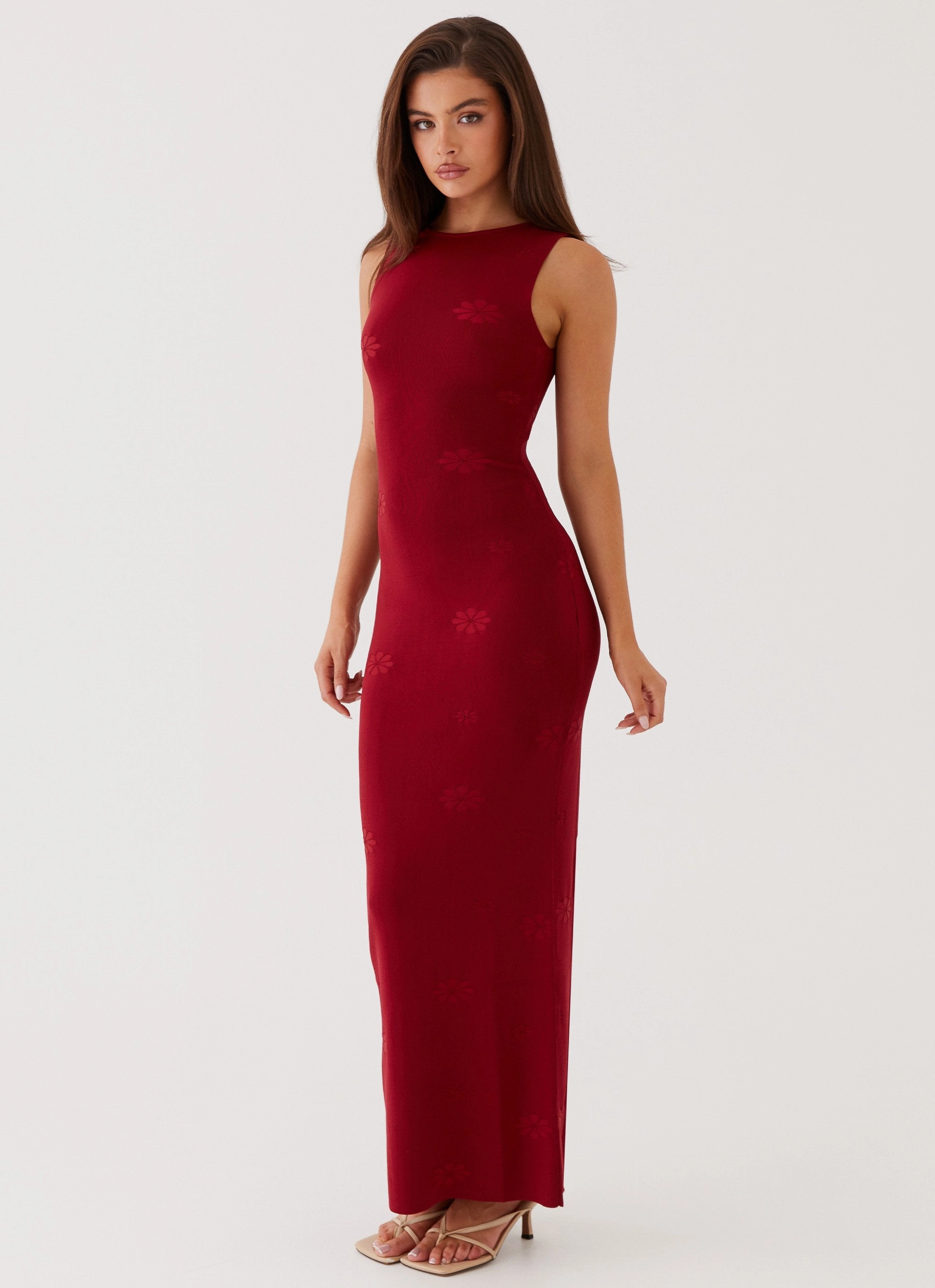 Holly Knit Maxi Dress - Red Subtle Look
