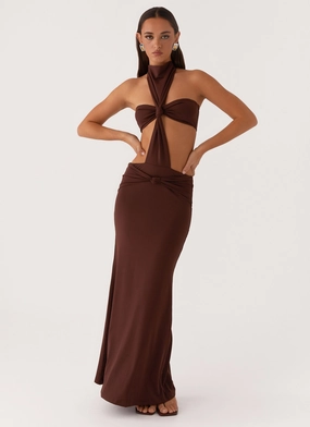 Elinor Maxi Dress - Chocolate Side-Zip