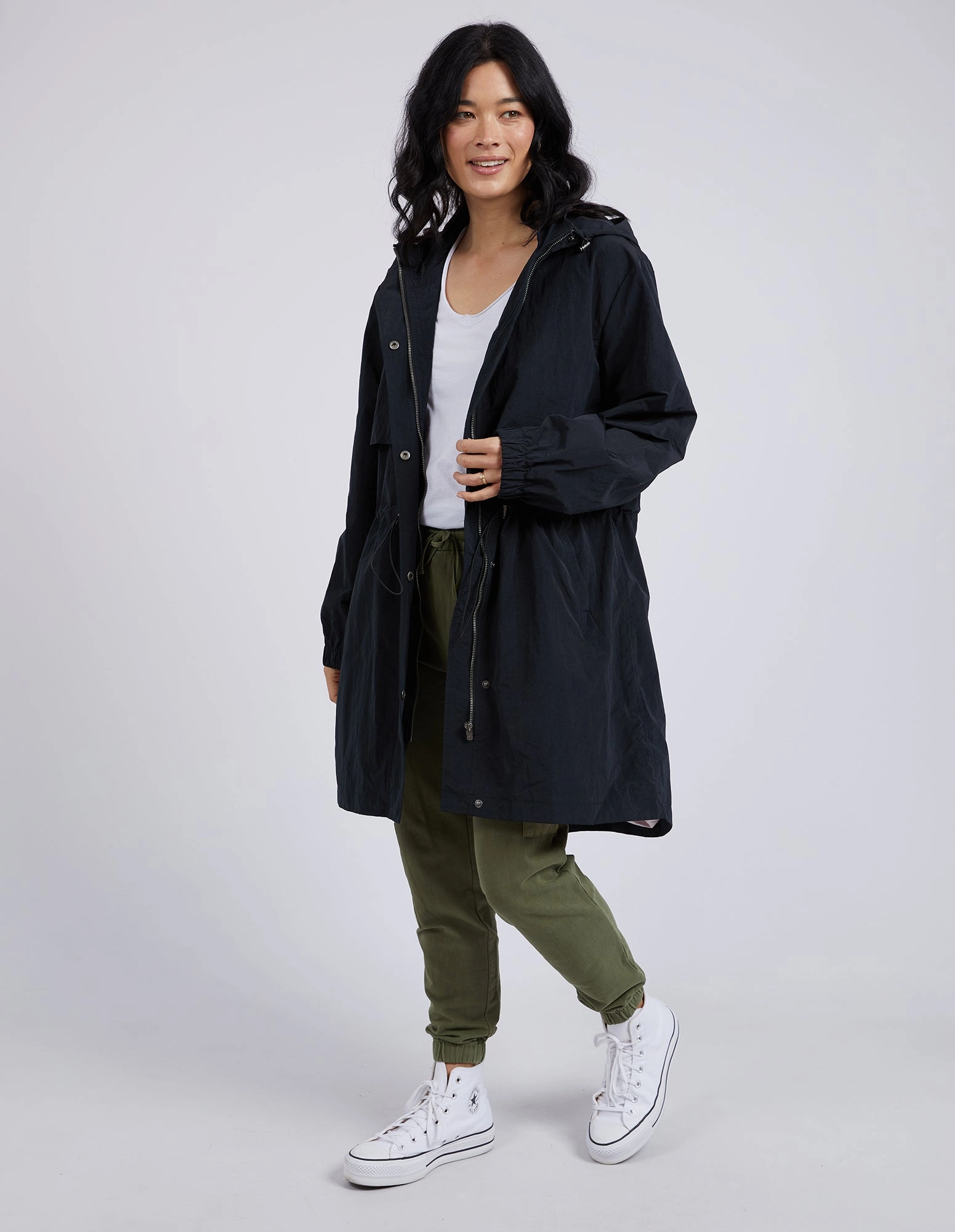 Wind Resistant Fabric Adjustable Hem Cords Elm Shanee Parker Jacket Black