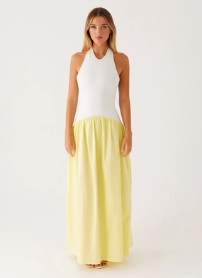 Velvet-Sleeve Simple Mood Elora Maxi Dress - Yellow Spliced