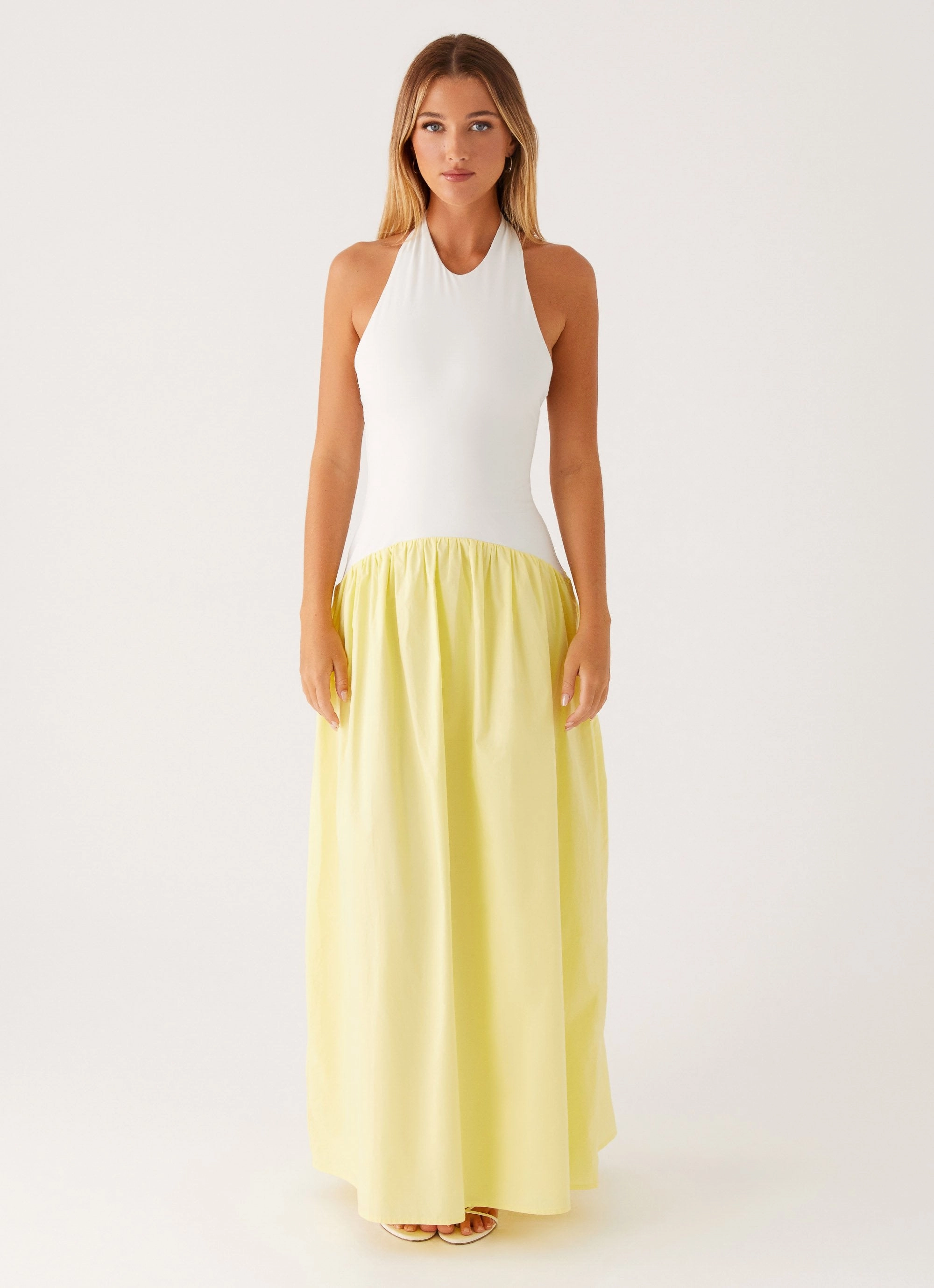 Velvet-Sleeve Simple Mood Elora Maxi Dress - Yellow Spliced