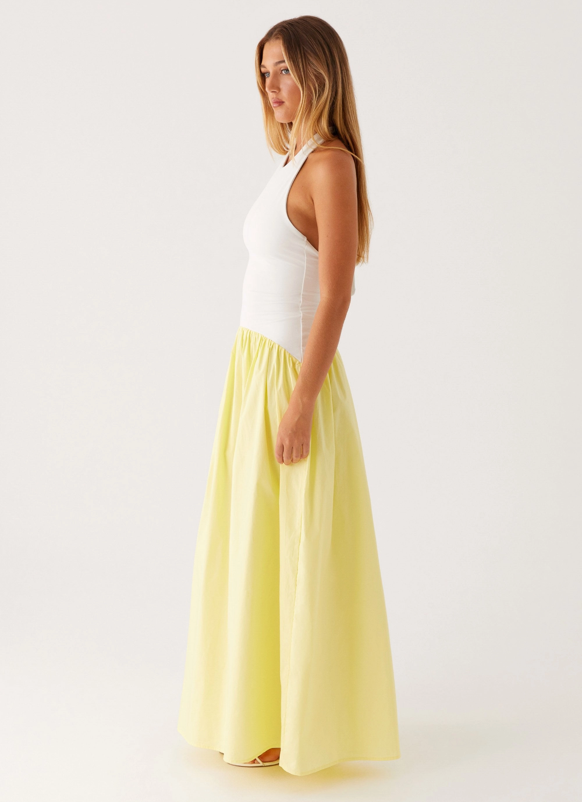 Elora Maxi Dress - Yellow Spliced Elegant knee-length dress