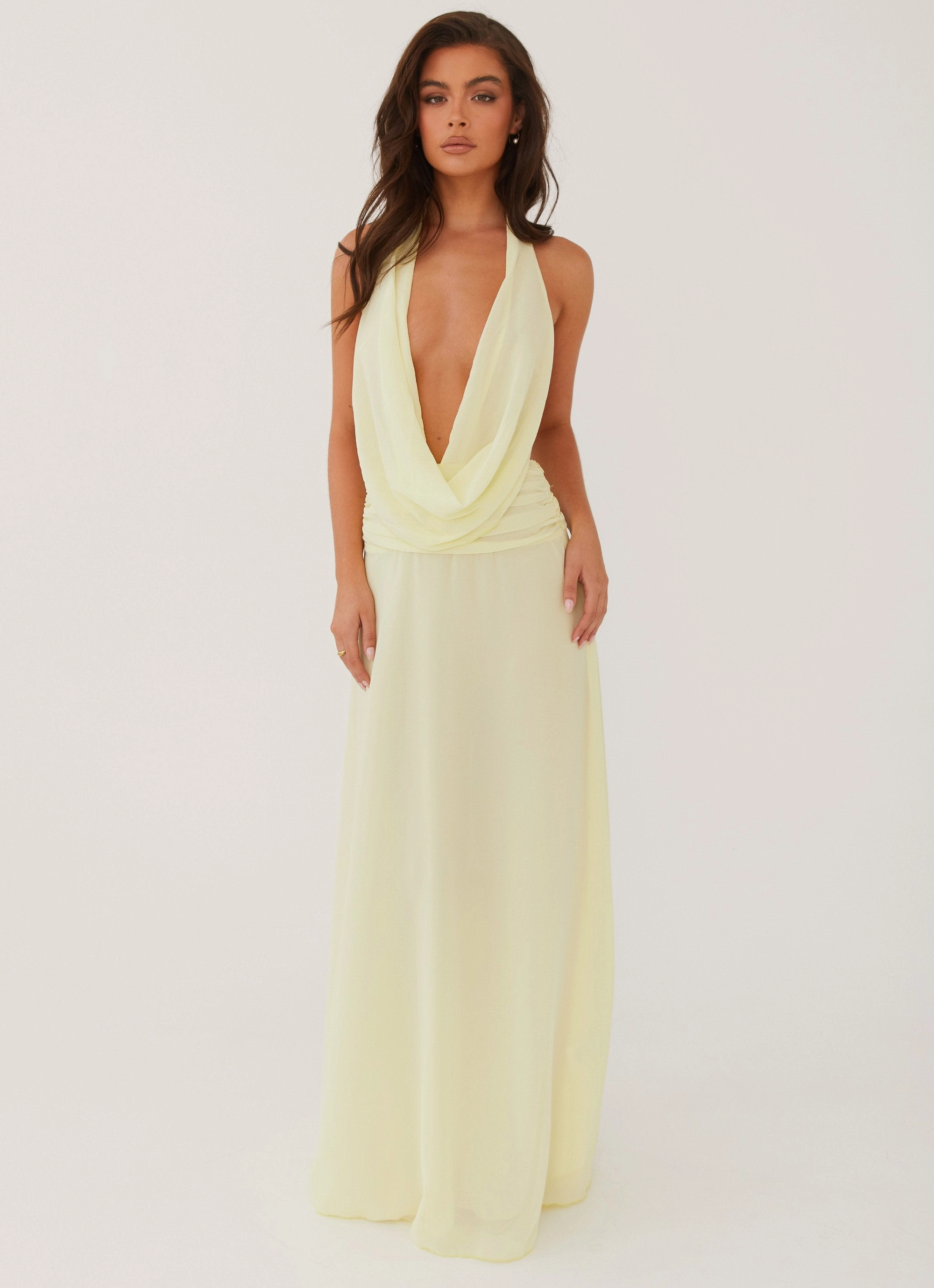 Vibrant Design french chic Elysia Chiffon Maxi Dress - Lemon
