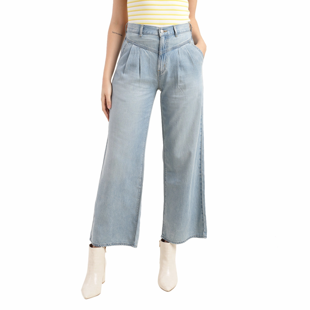 Women's Blue Baggy Fit High Rise Jeans Minimal Fashion
