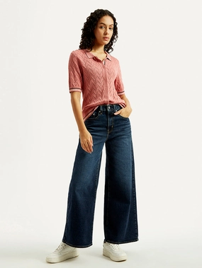 Smooth Picnic Style Women's 728 Dark Blue Flared Fit Mid Rise Jeans