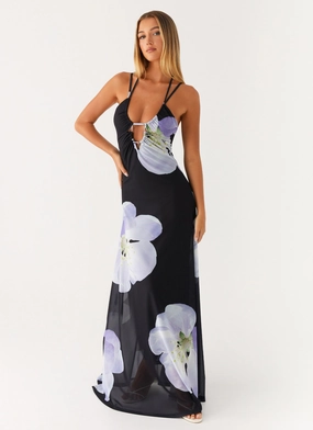 Enrika Maxi Dress - Flower Print Comfortable Layering Cool Layers