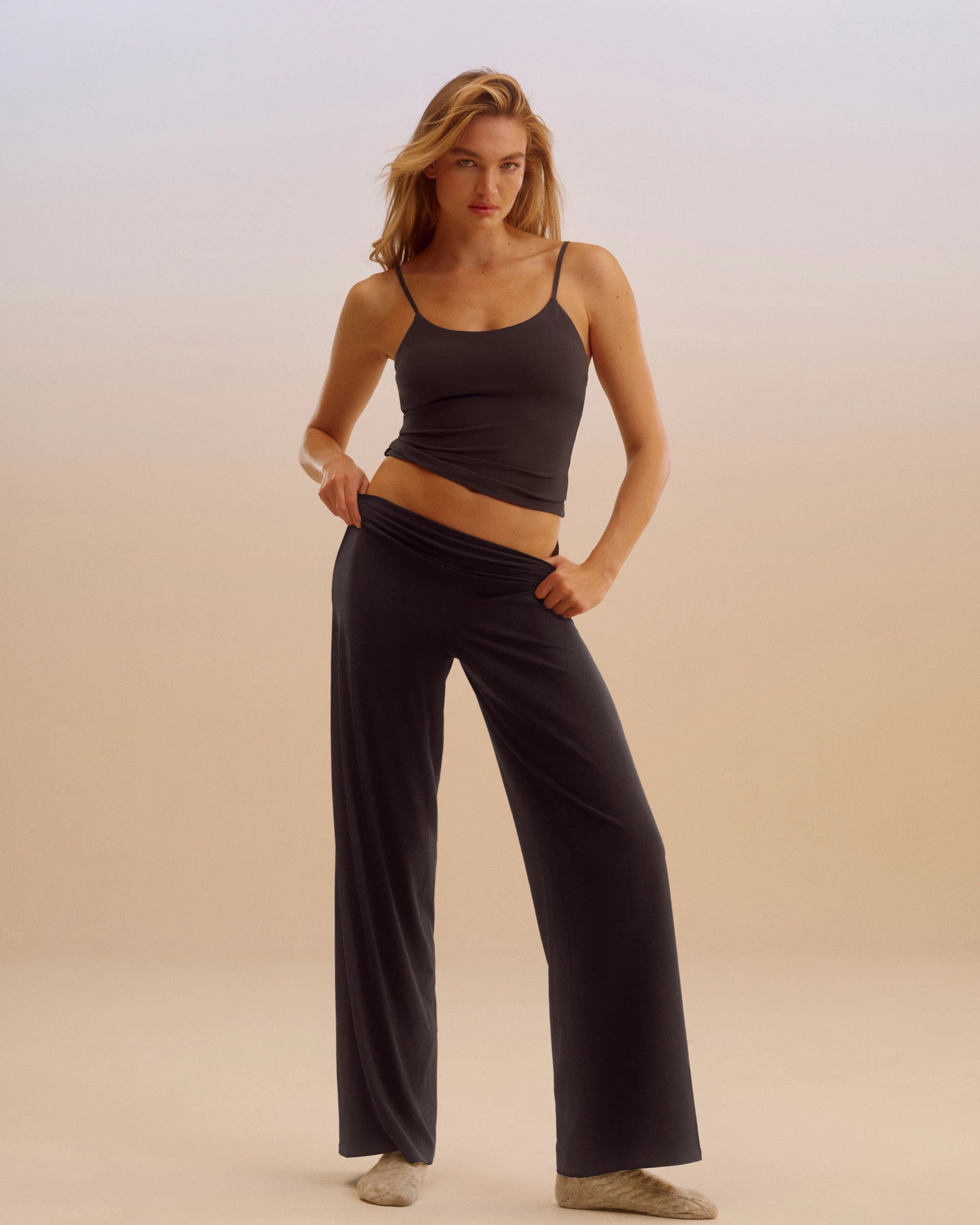 Breathable Style MoistureWickingFabric Wide Leg Yoga Pant - Coffee Bean