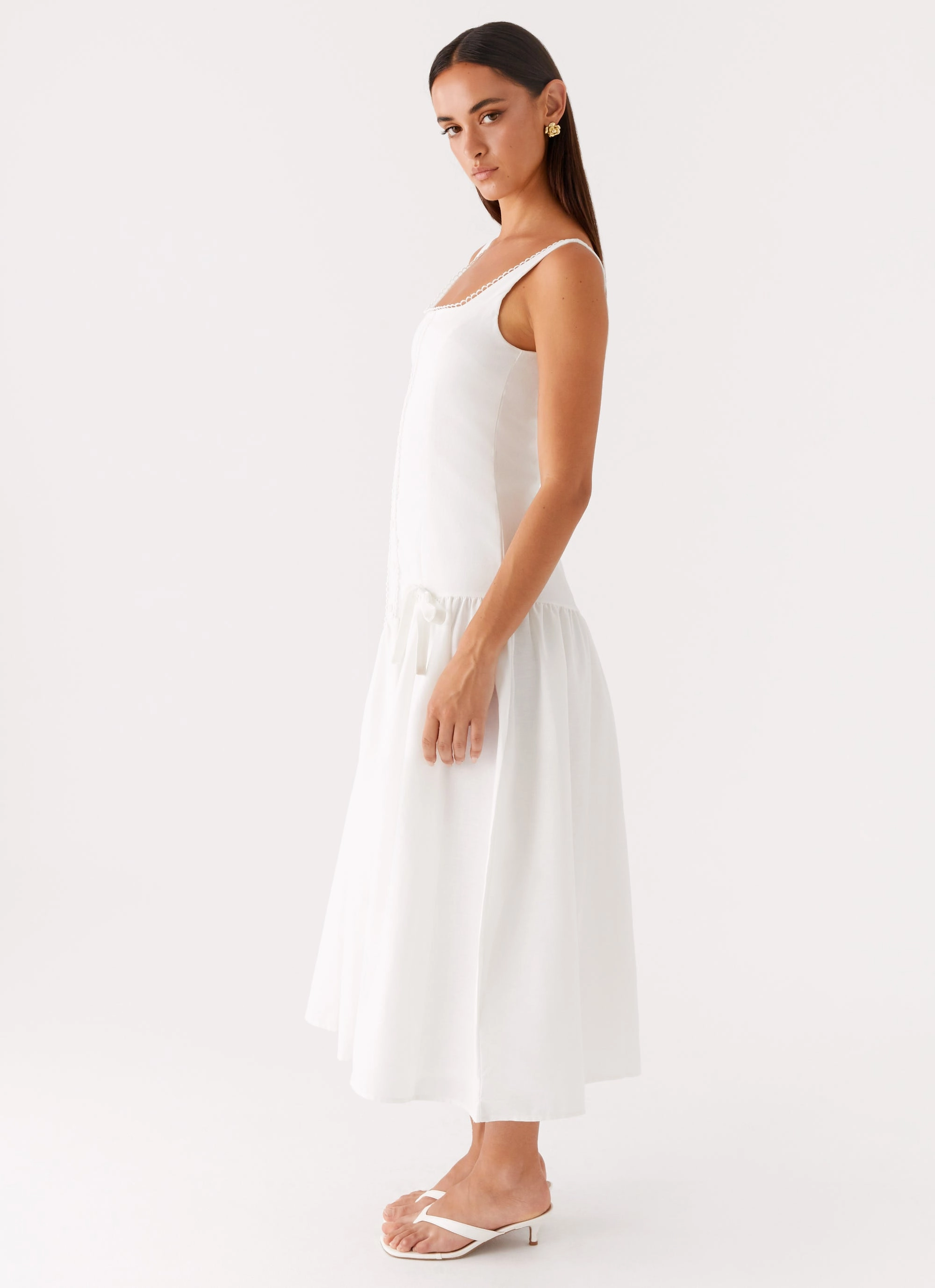 Casual Waist Esmerelda Midi Dress - White