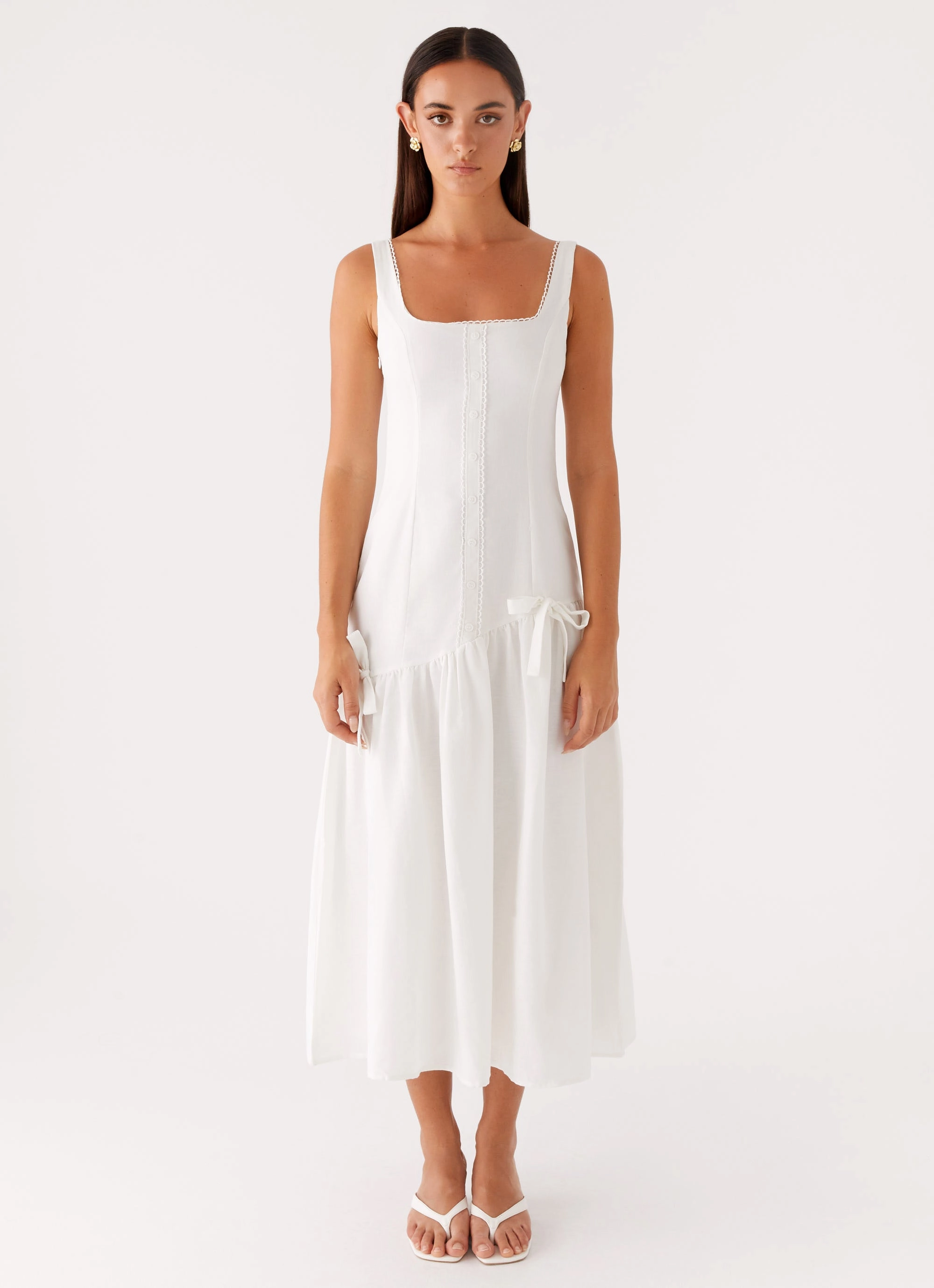 Calm Aesthetic Dry-Clean-Only Esmerelda Midi Dress - White