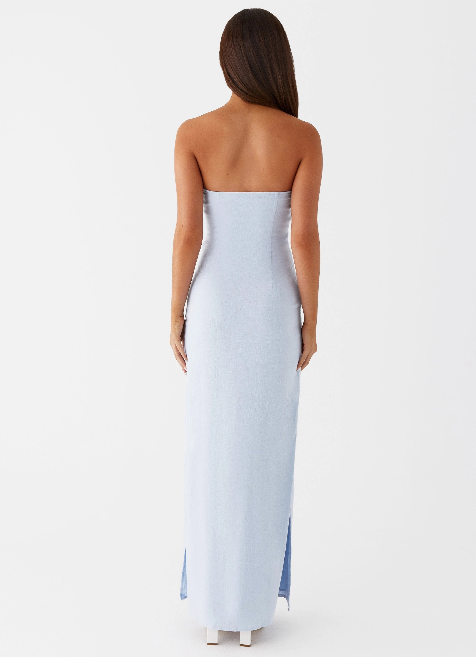 Mood Friendly Esra Linen Strapless Maxi Dress - Blue