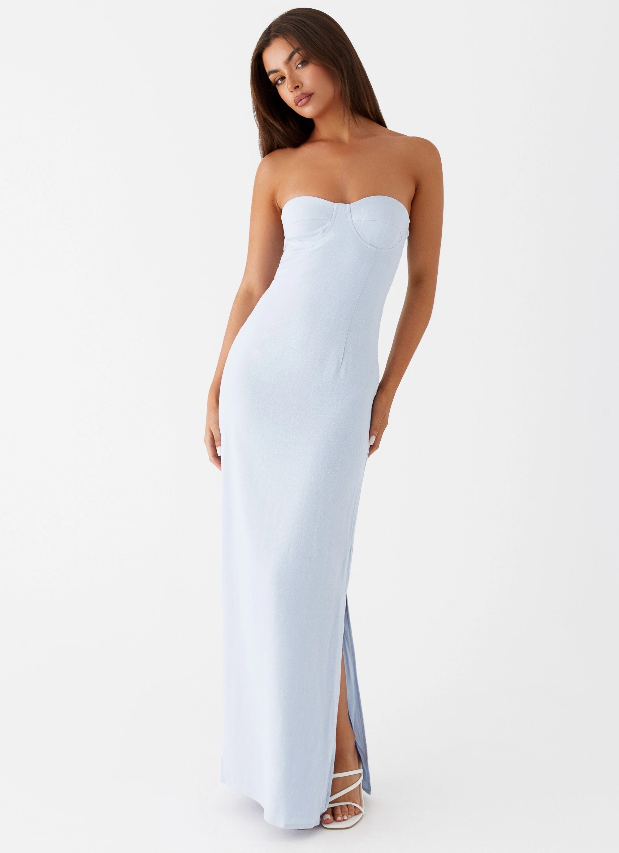 Cozy Base Esra Linen Strapless Maxi Dress - Blue