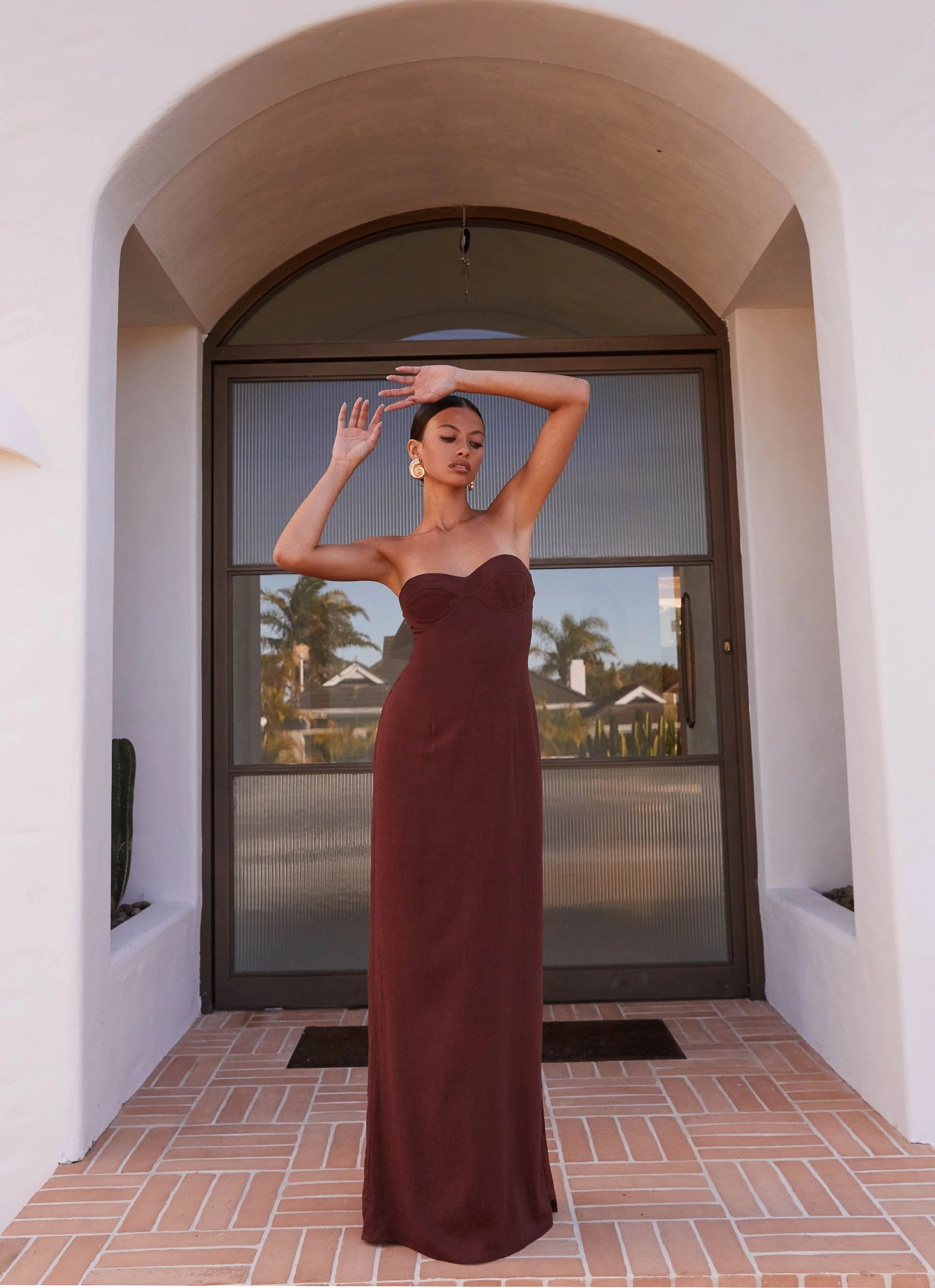 Stylish Silhouette Elegant evening wear Esra Strapless Maxi Dress - Chocolate