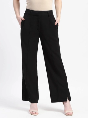 AdjustableWaistband Madame Black Wide-Leg Trousers