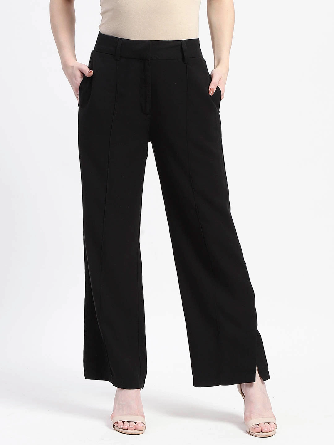 AdjustableWaistband Madame Black Wide-Leg Trousers