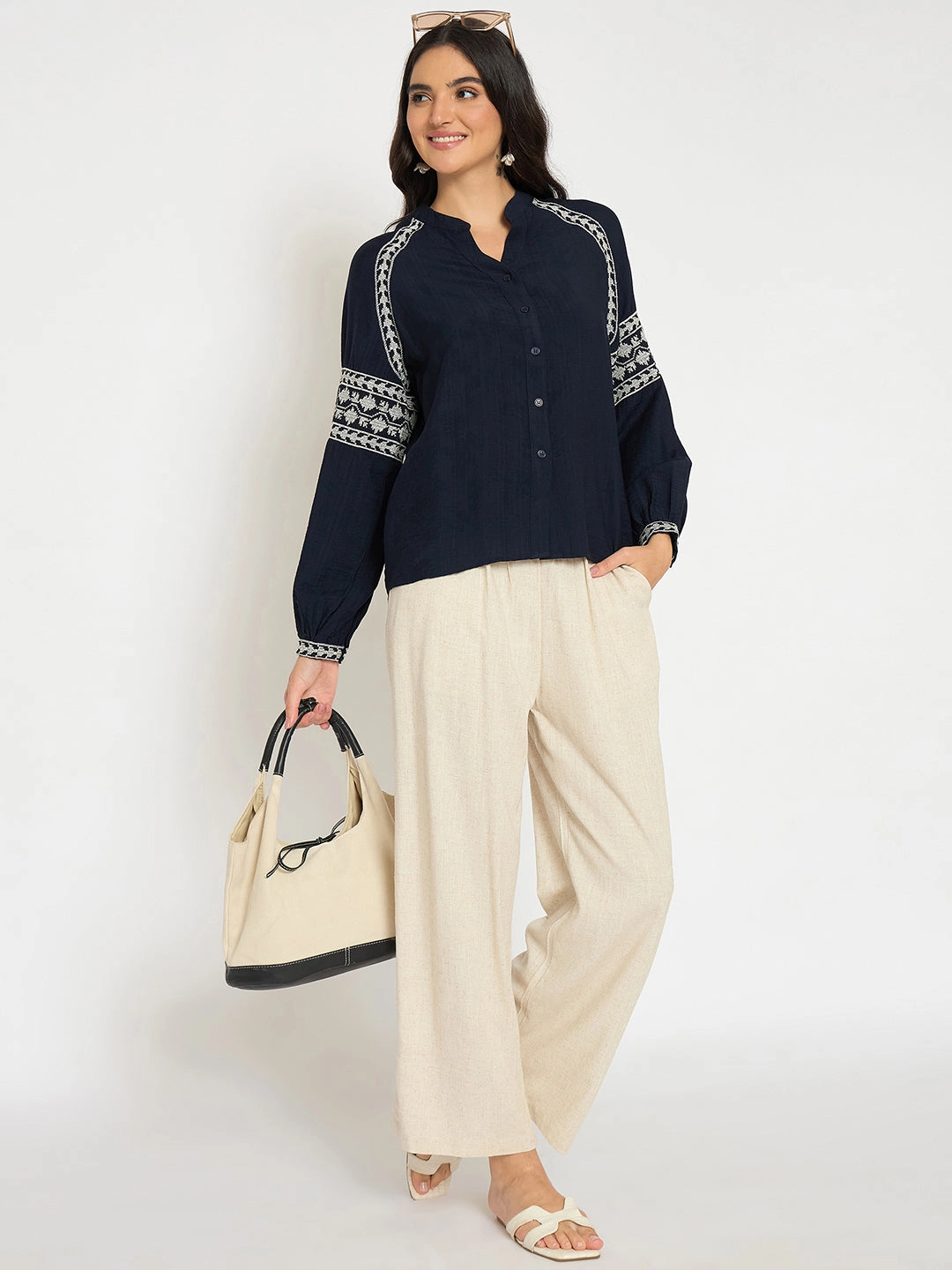 Madame Straight Fit Solid Beige Rayon Blend Trousers All-Purpose Wear Casual Layer Fit