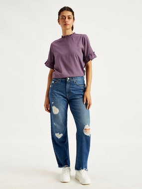 Casual Smart Casual Unisex Wear Women's 94 Blue Baggy Fit High Rise Jeans