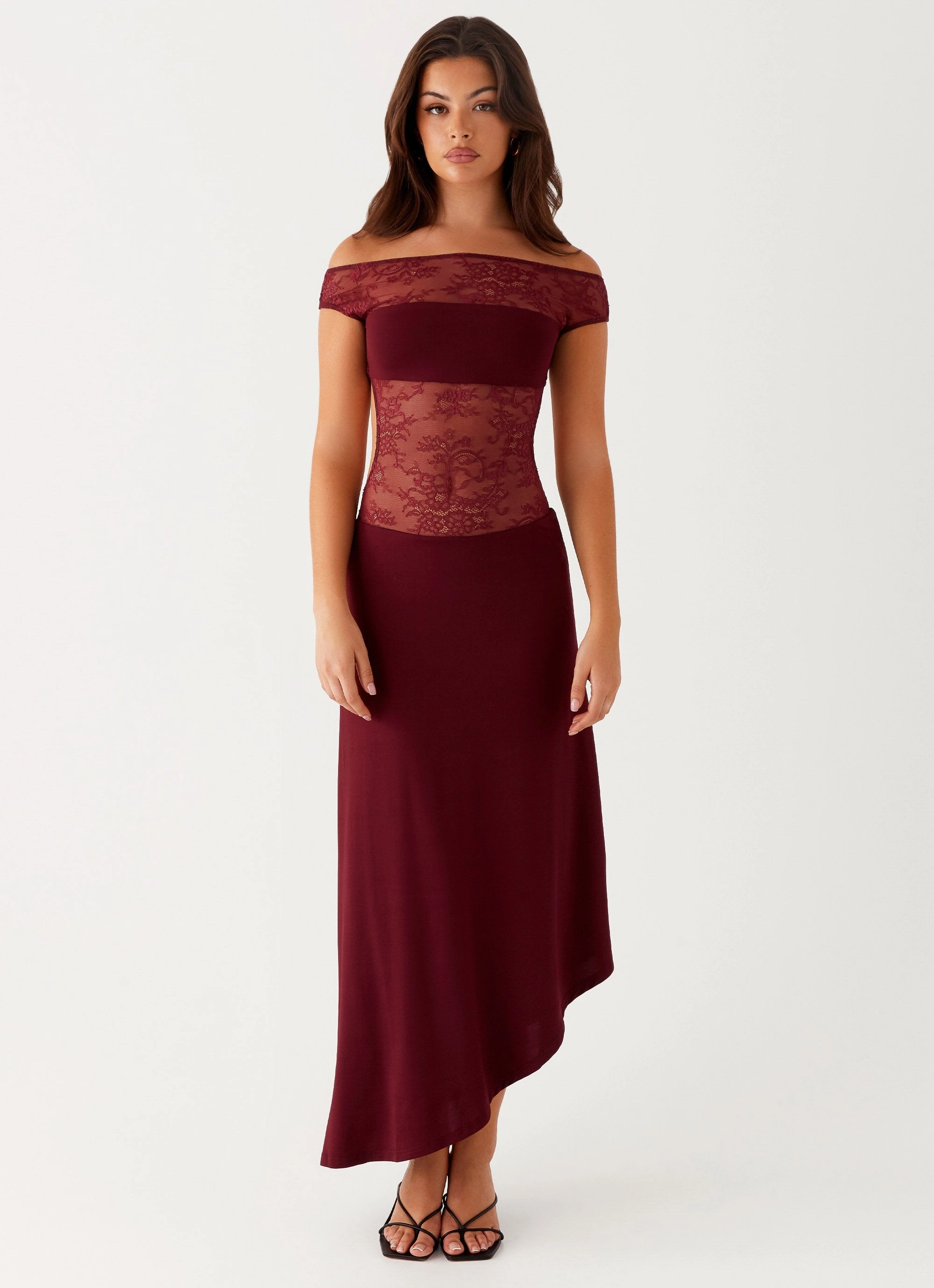 One Piece Look Brunch Tone Francoise Lace Midi Dress - Burgundy