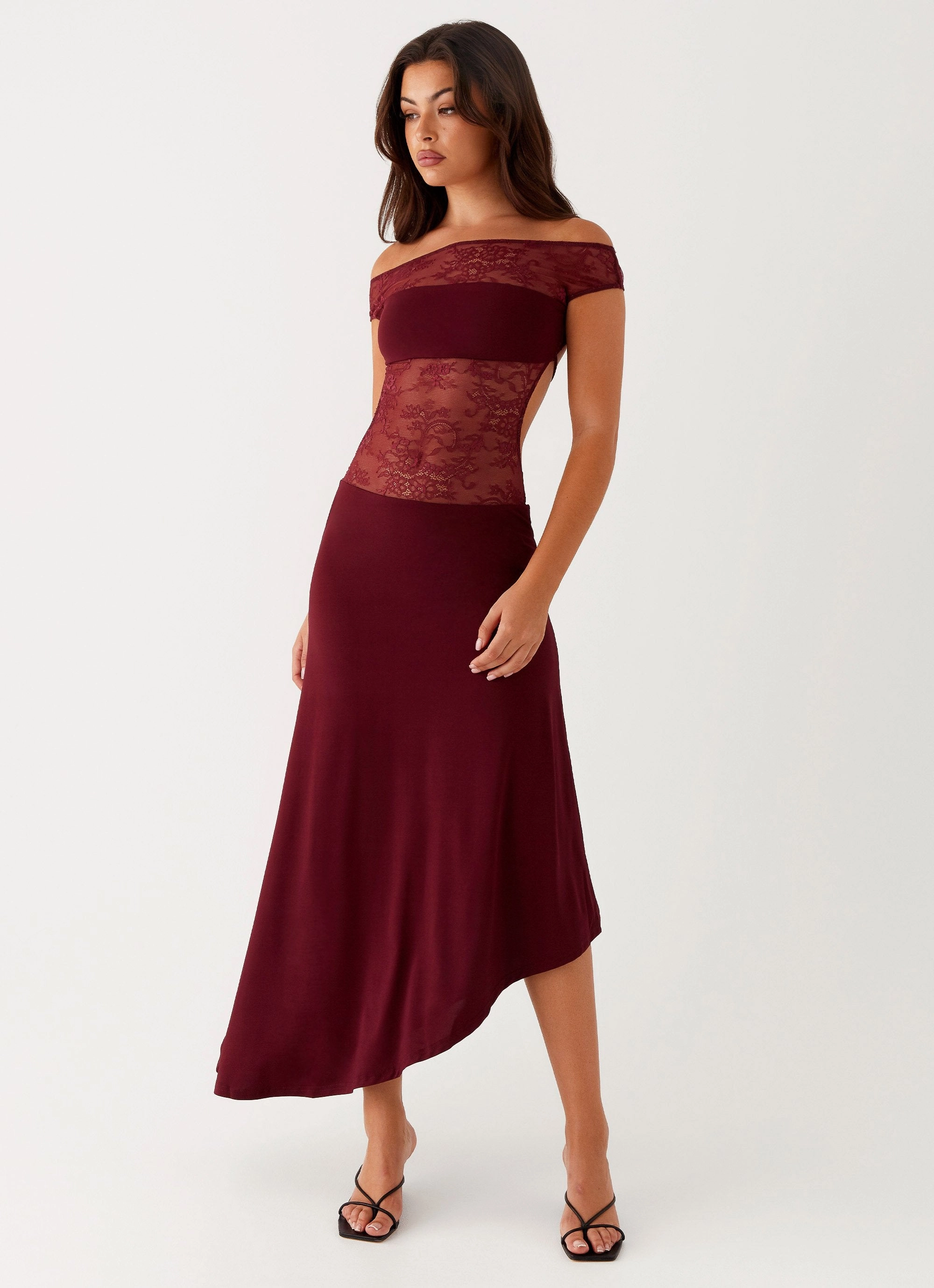 effortless grace Francoise Lace Midi Dress - Burgundy