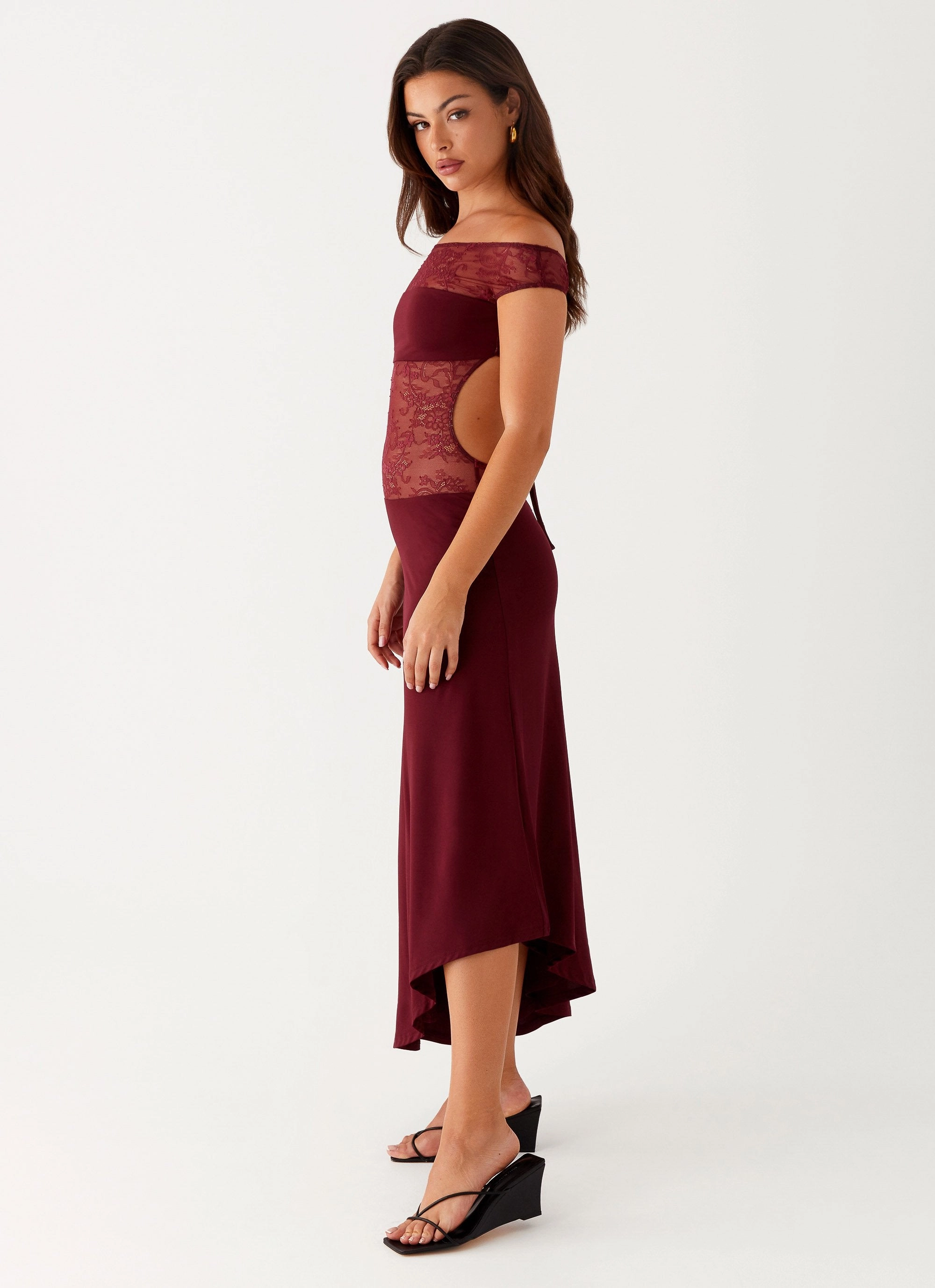 Francoise Lace Midi Dress - Burgundy Relaxed Vibe Clean Chic