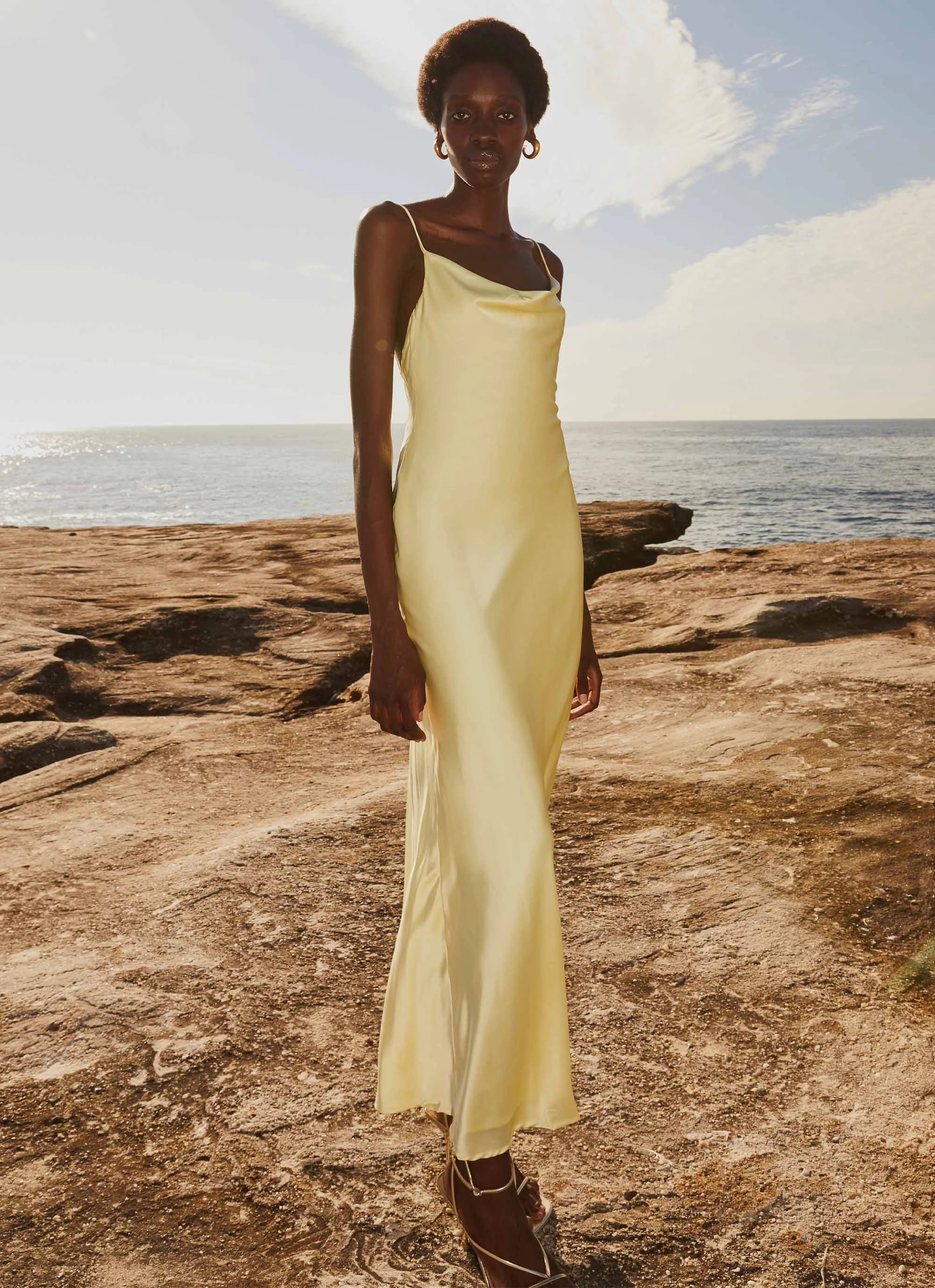 Layering Piece Street Mood Joanna Satin Maxi Dress - Lemon