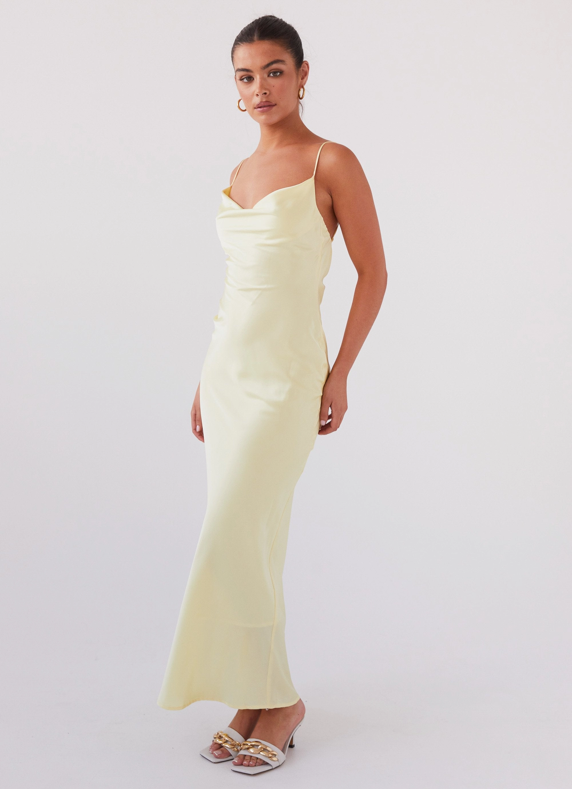 Joanna Satin Maxi Dress - Lemon Cozy Texture