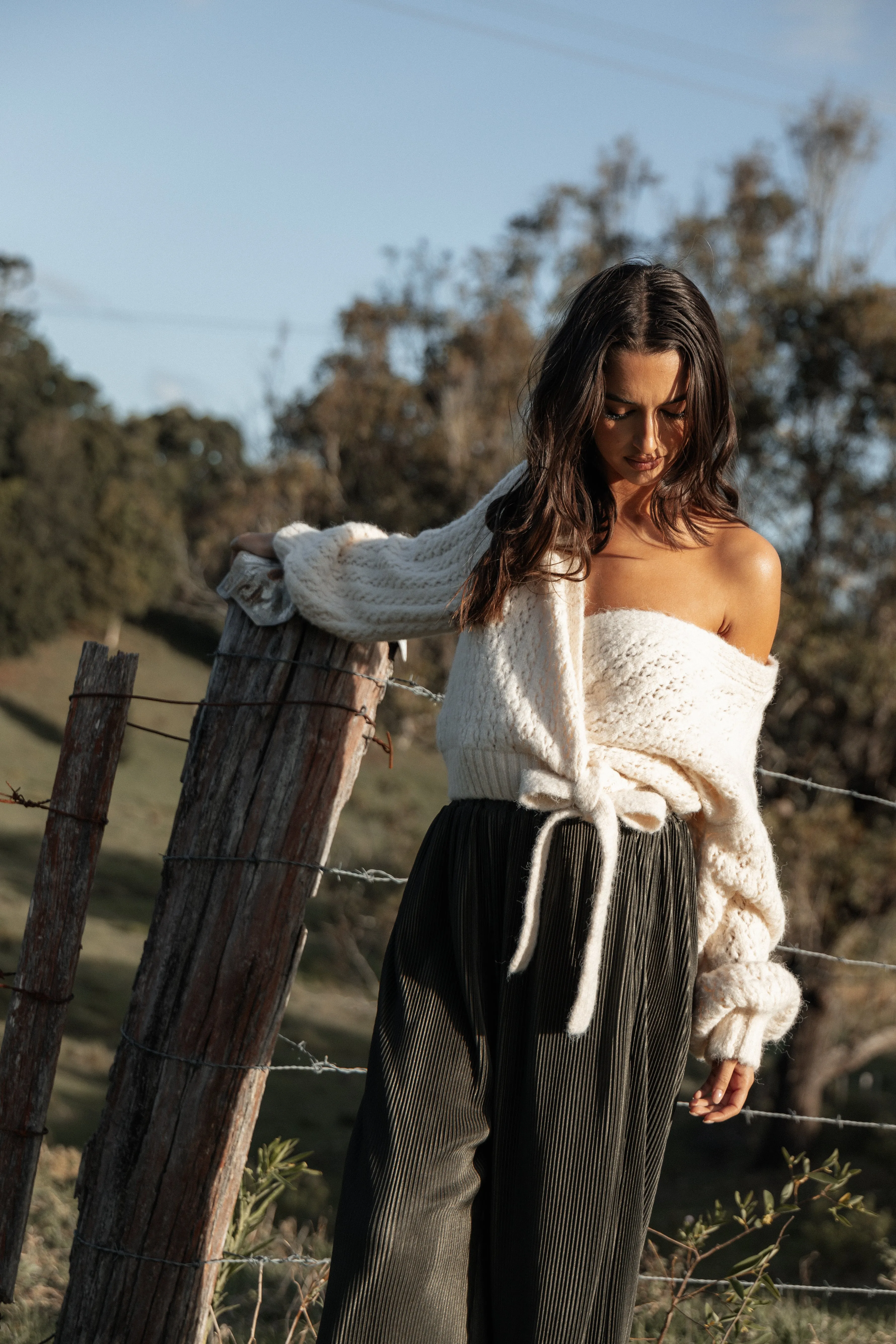 Office Casual Look Etta Ballet Wrap Knit Sweater - Cream