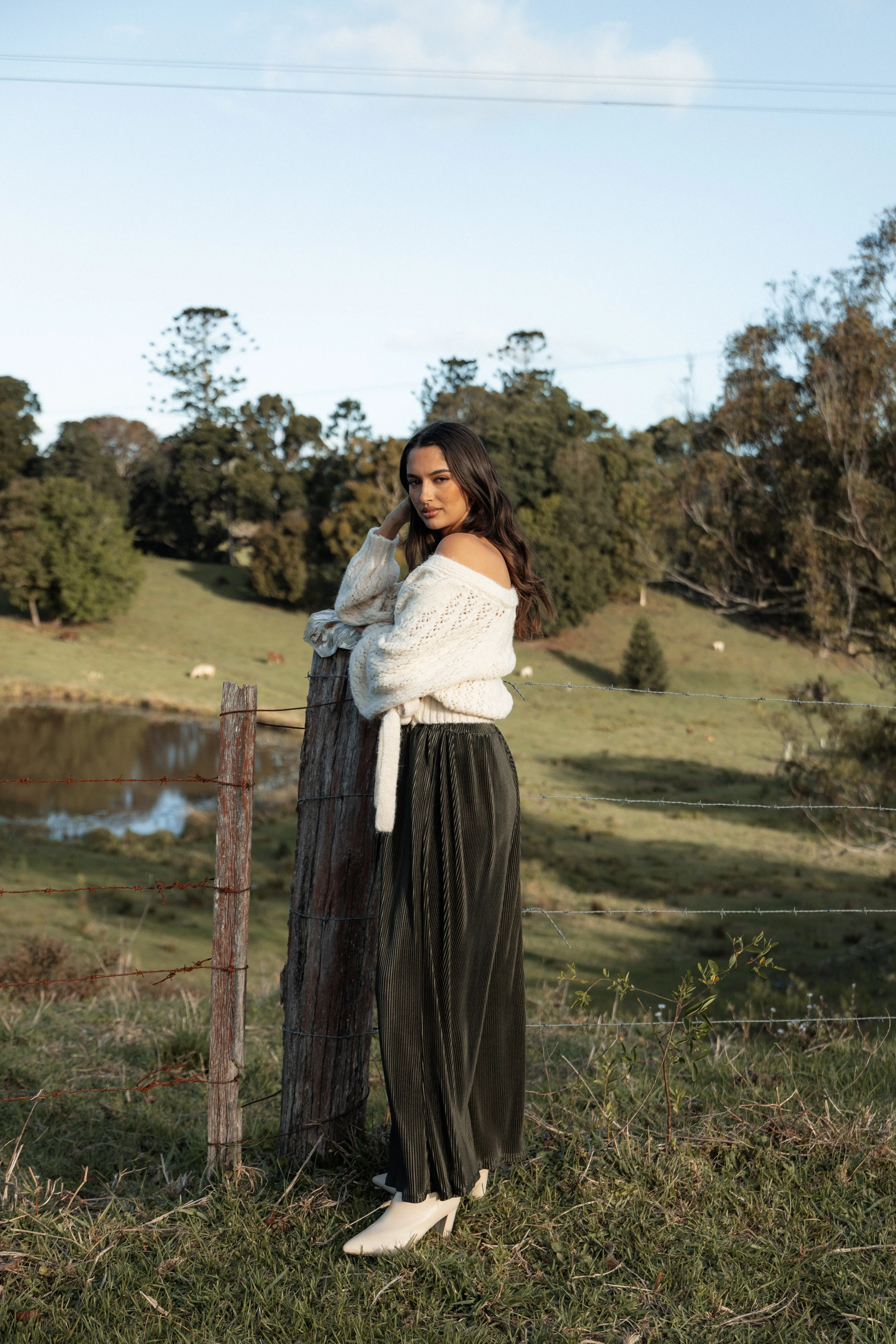 Etta Ballet Wrap Knit Sweater - Cream Garment Dyed Neutral Tone Colorfast Guide