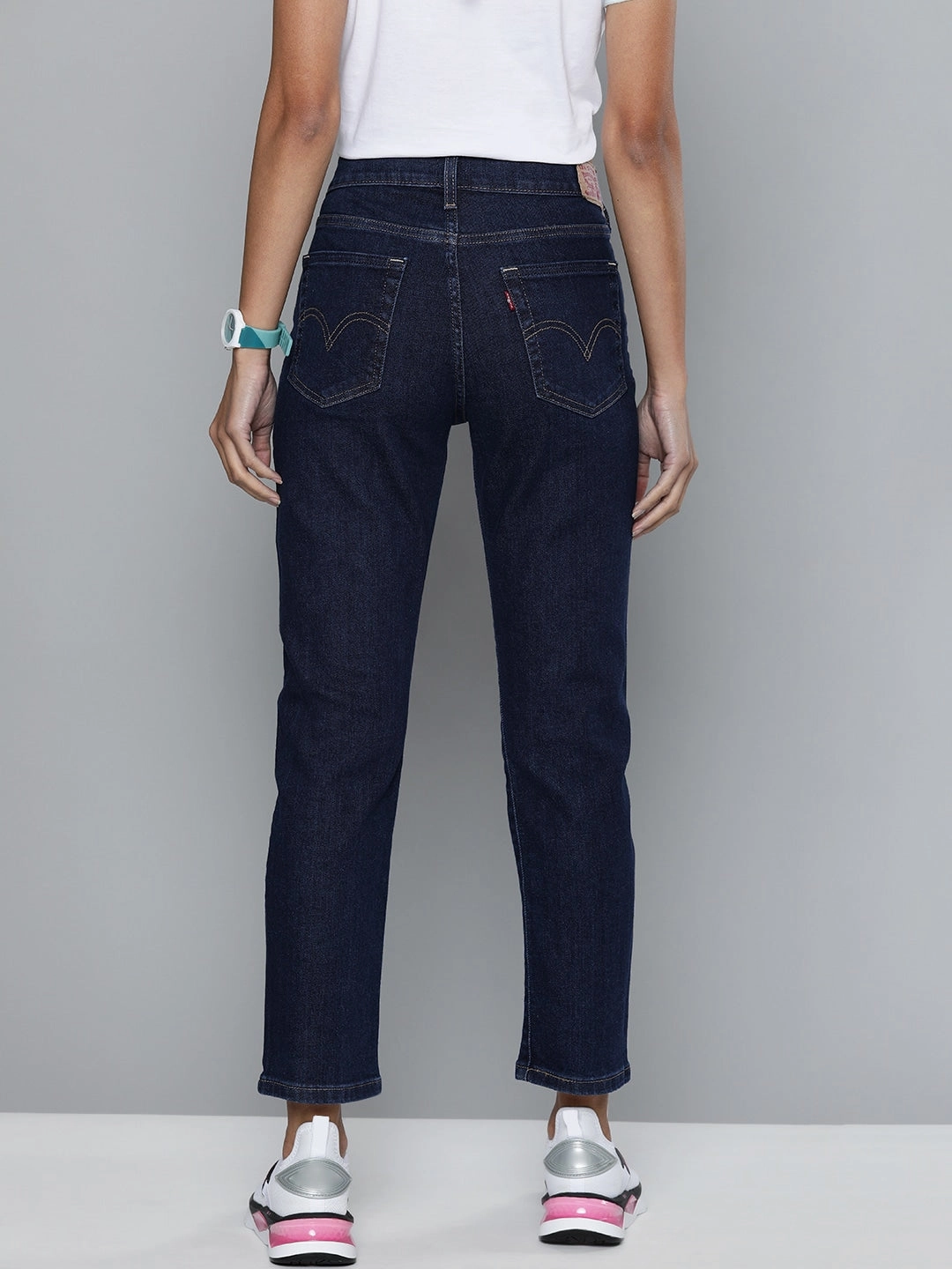 Women's Indigo Skinny Fit High Rise Jeans Garment Dyed Technique Relaxed Style Smart Casual Minimalist Style