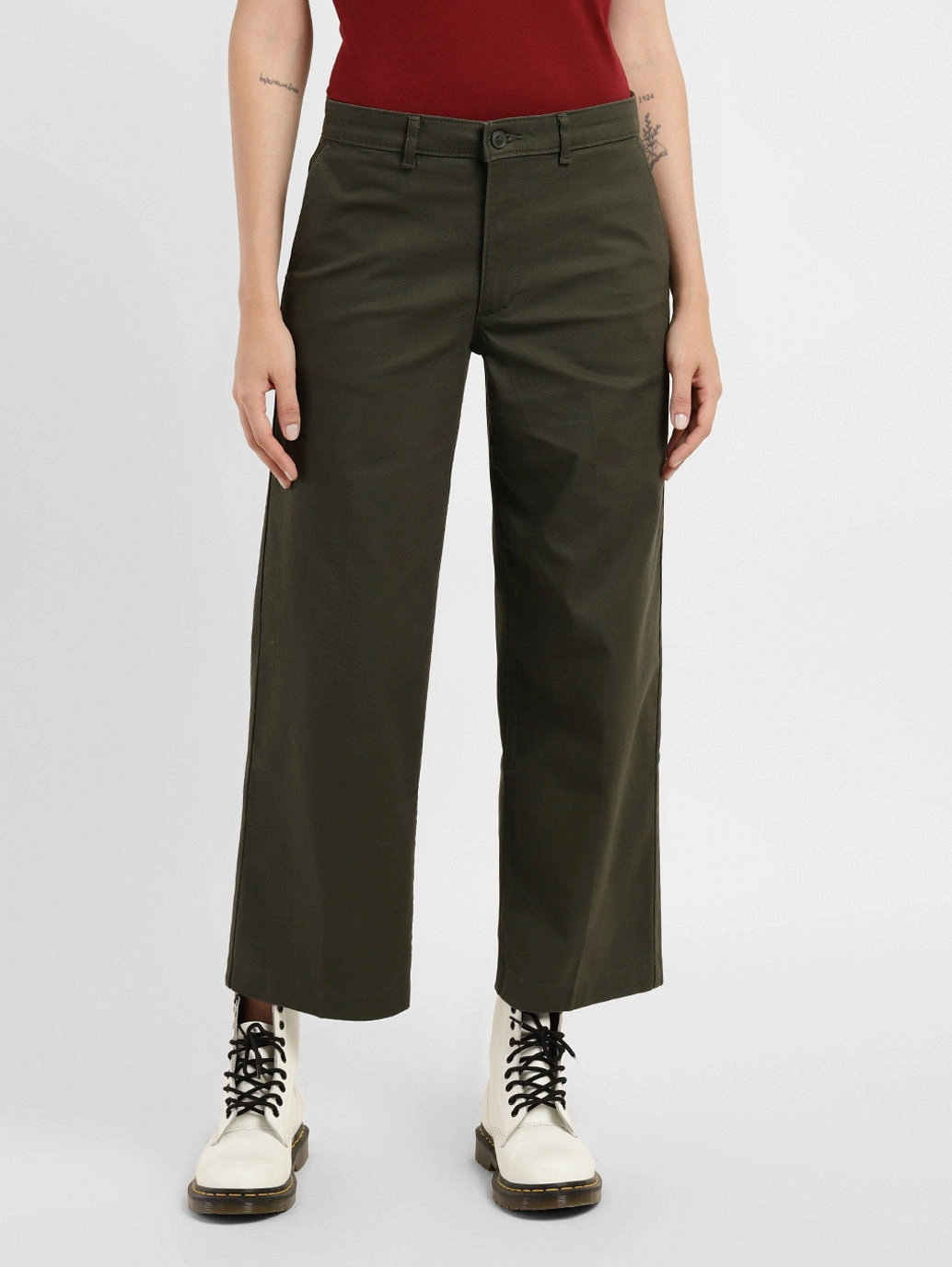 Women's Mid Rise Olive Relaxed Fit Trousers Workout-ready