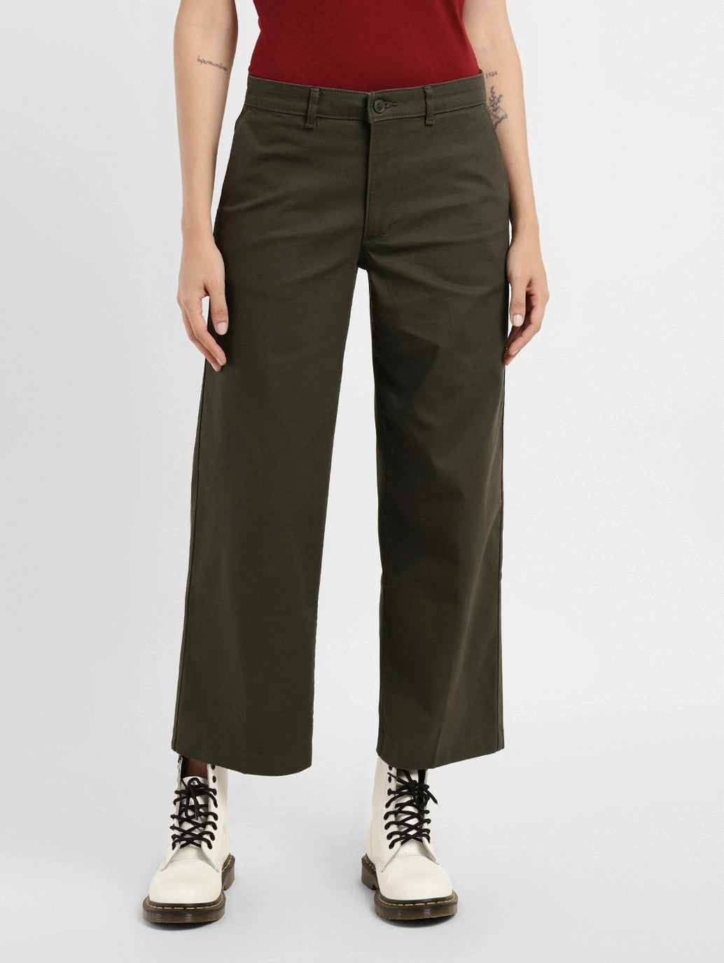 Women's Mid Rise Olive Relaxed Fit Trousers Chill Style