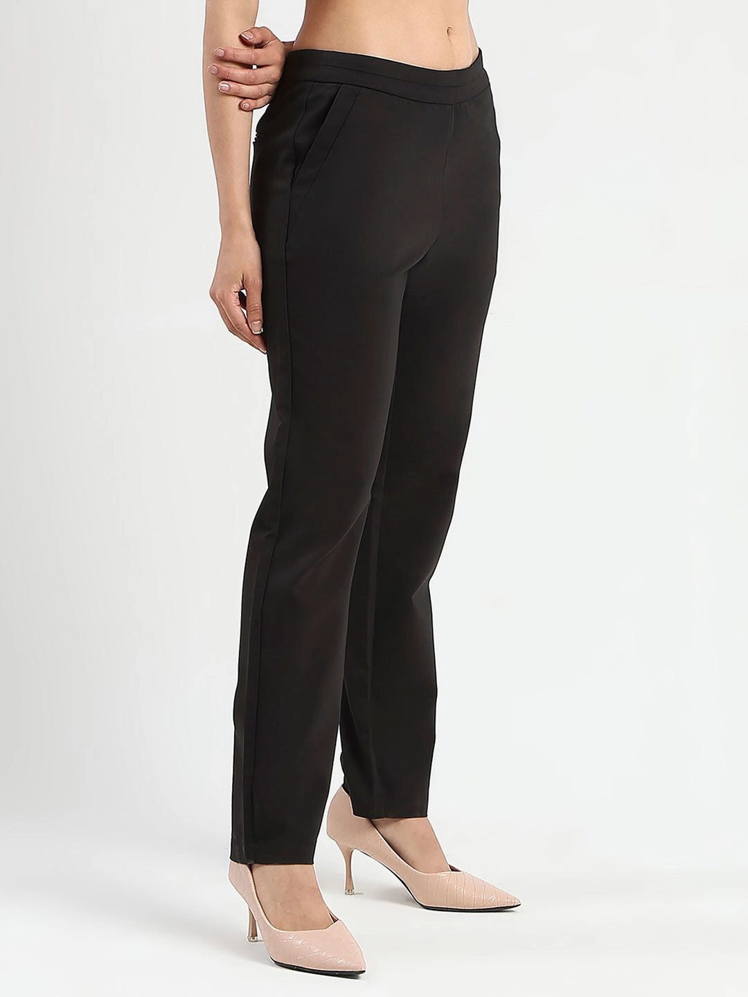 Easy Layer Madame High-Waist Cotton Blend Black Trousers
