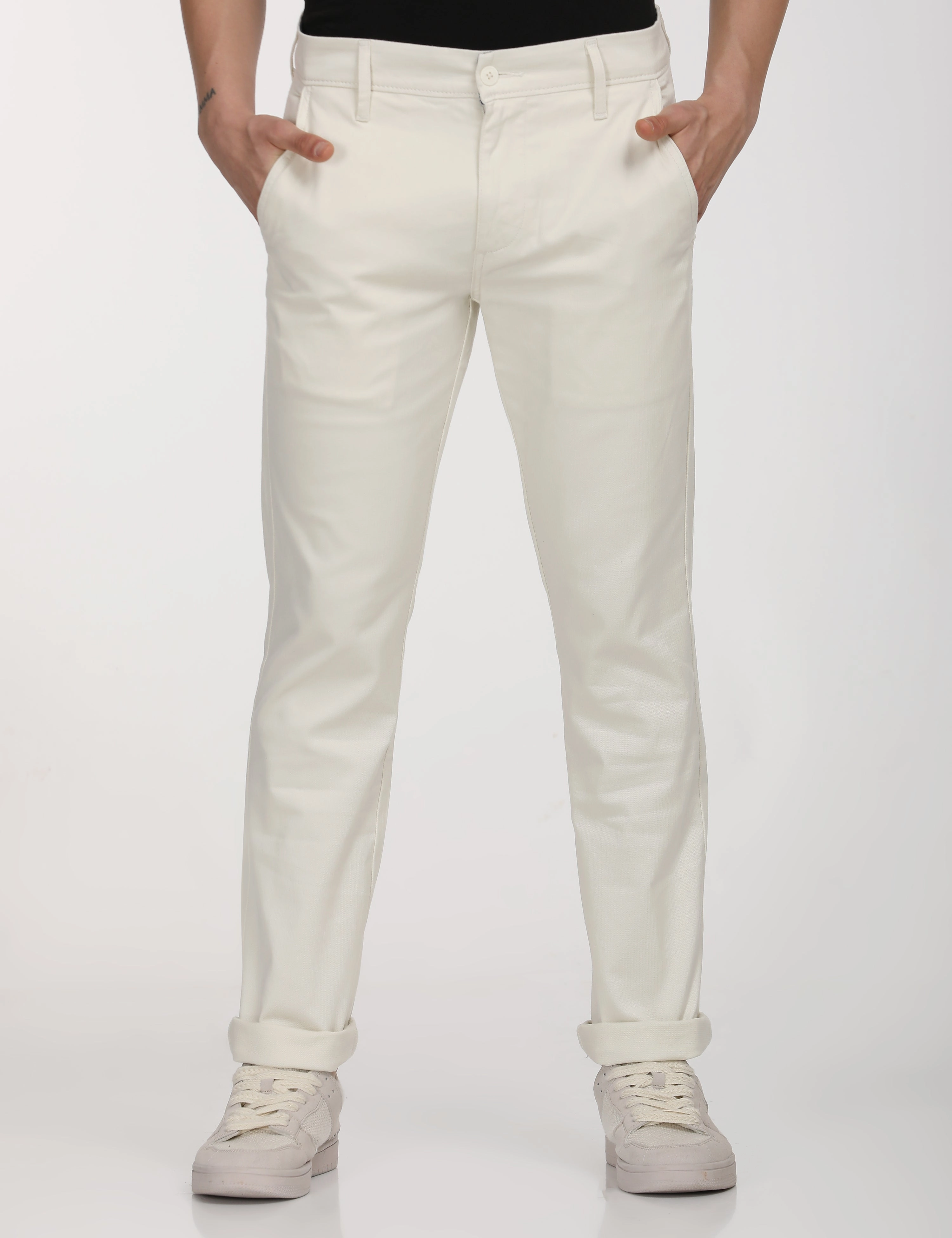 Men's White Slim Fit Chinos Comfy Essentials Wear Neutral Style