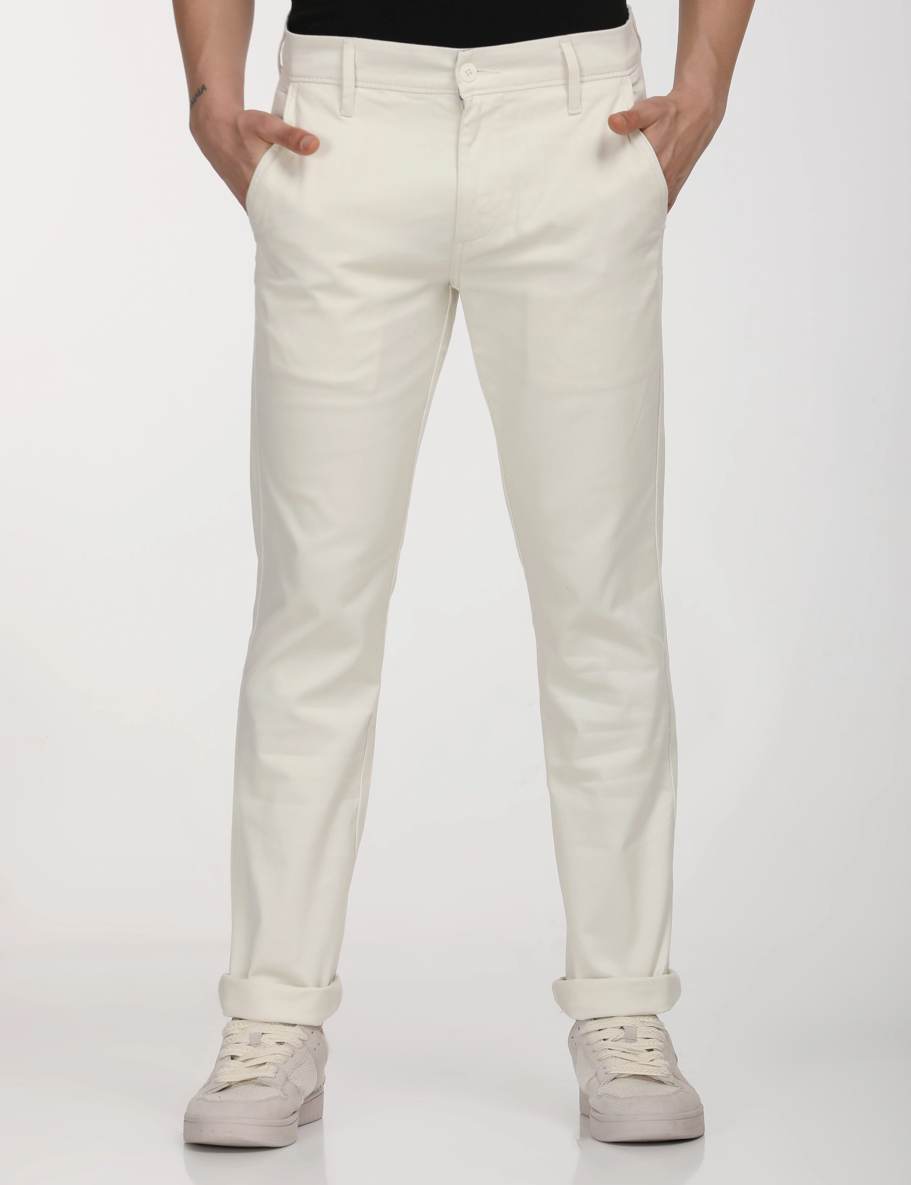 Smooth Texture Men's White Slim Fit Chinos
