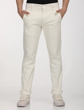 Men's White Slim Fit Chinos Comfy Essentials Wear Neutral Style