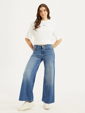 Women's 318 Blue Flared Fit High Rise Jeans Utility Basic Circular Knit Construction